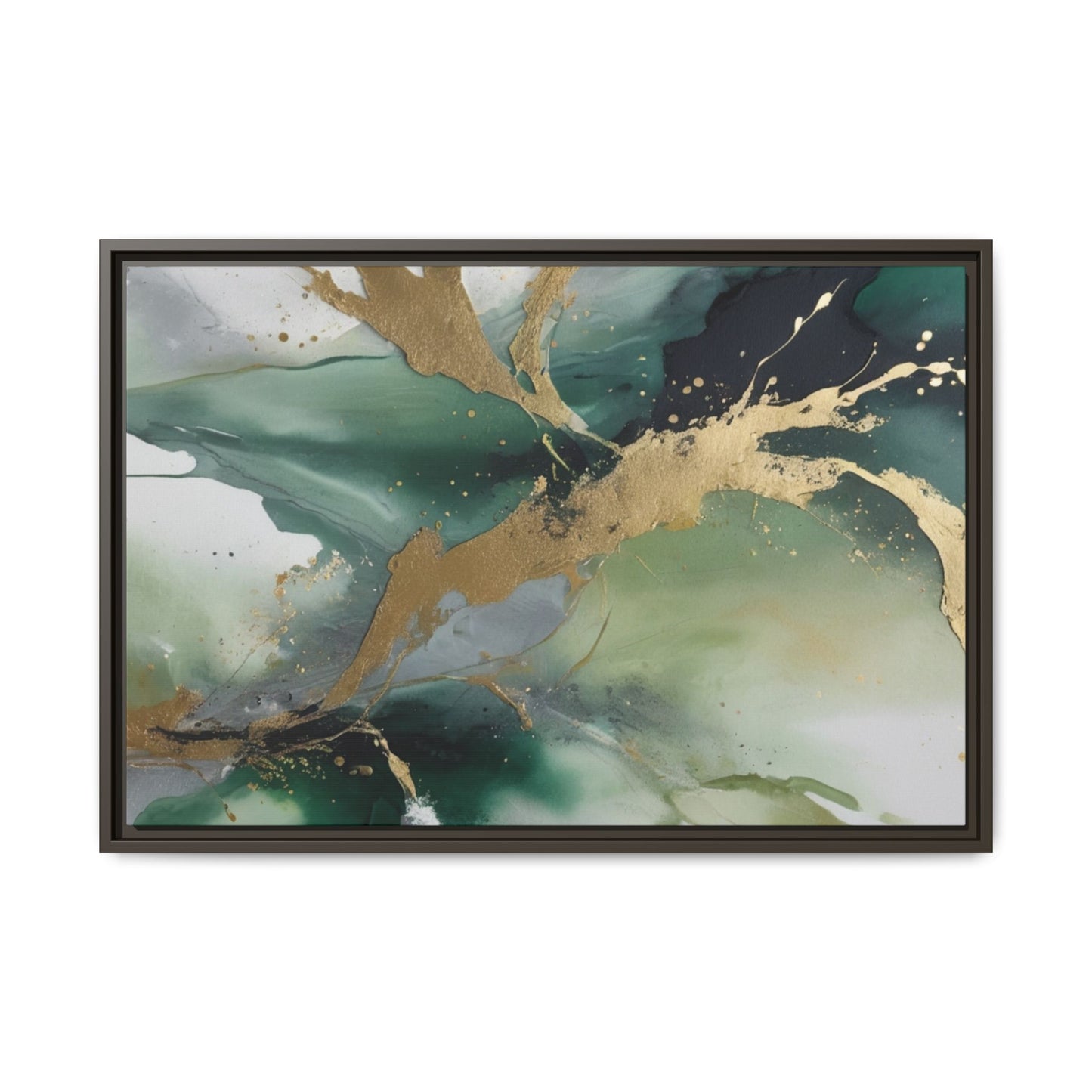 Elegant Abstract Framed Canvas Wall Art - Multi-Color Gold Accents