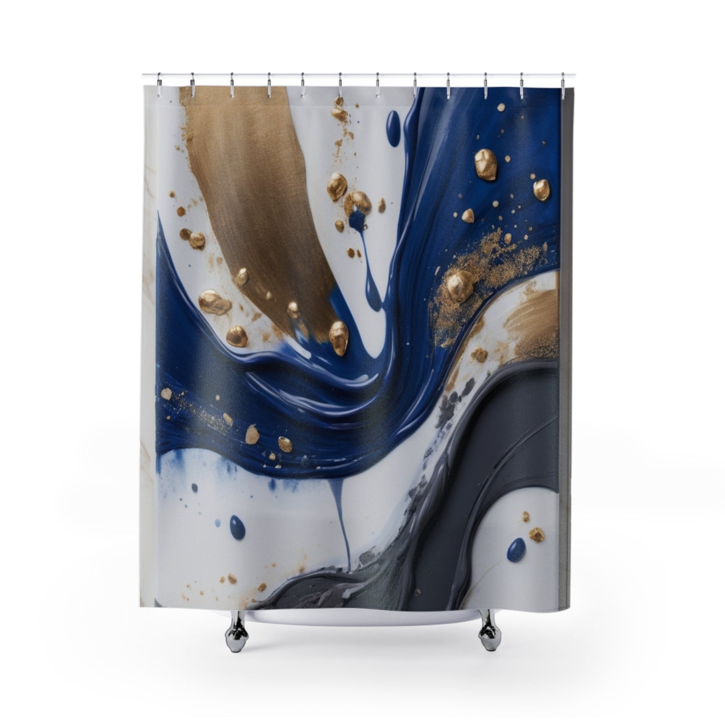 Elegant Marble Shower Curtain - Luxurious Blue & Gold Abstract Design