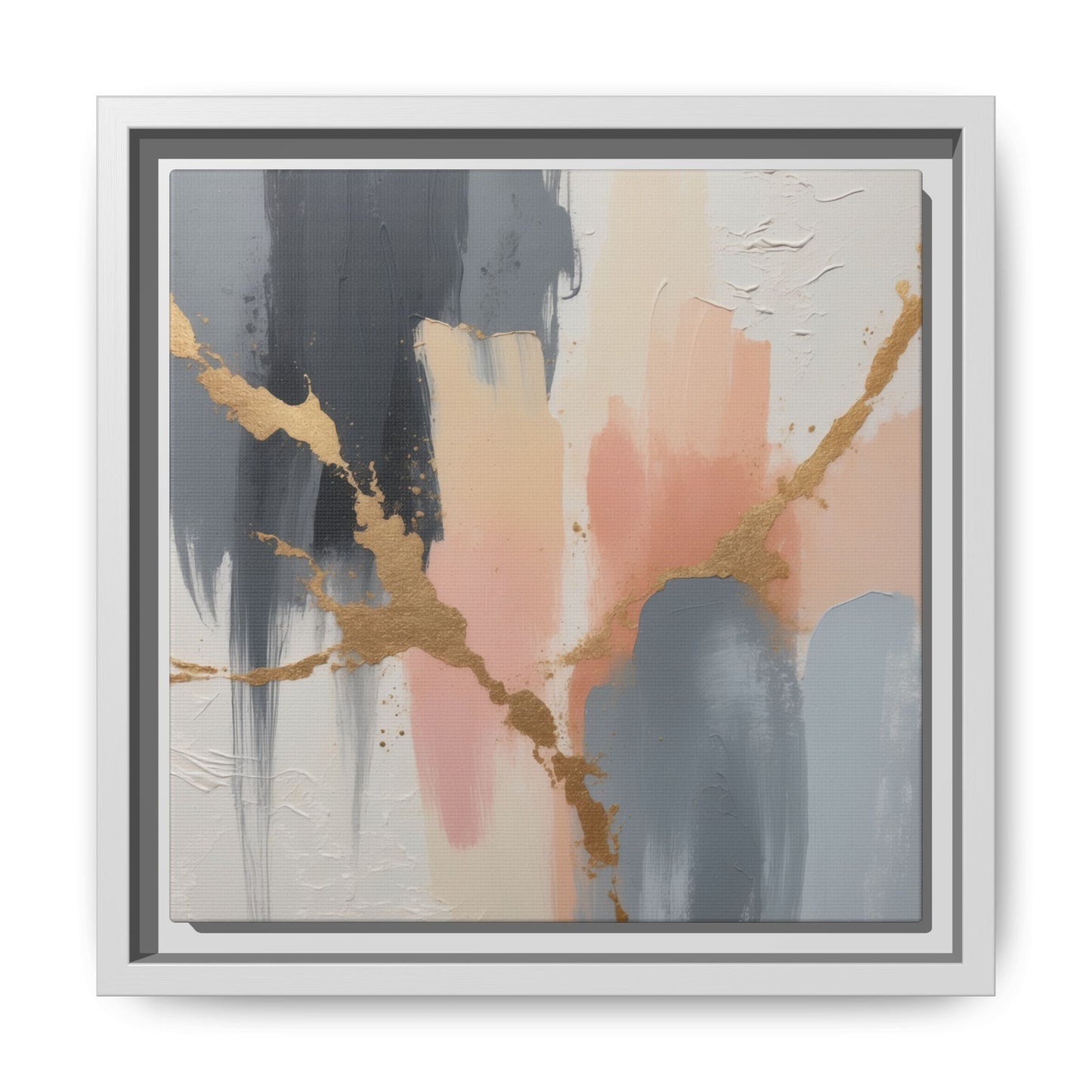 Elegant Abstract Framed Canvas Art with Gold Accents