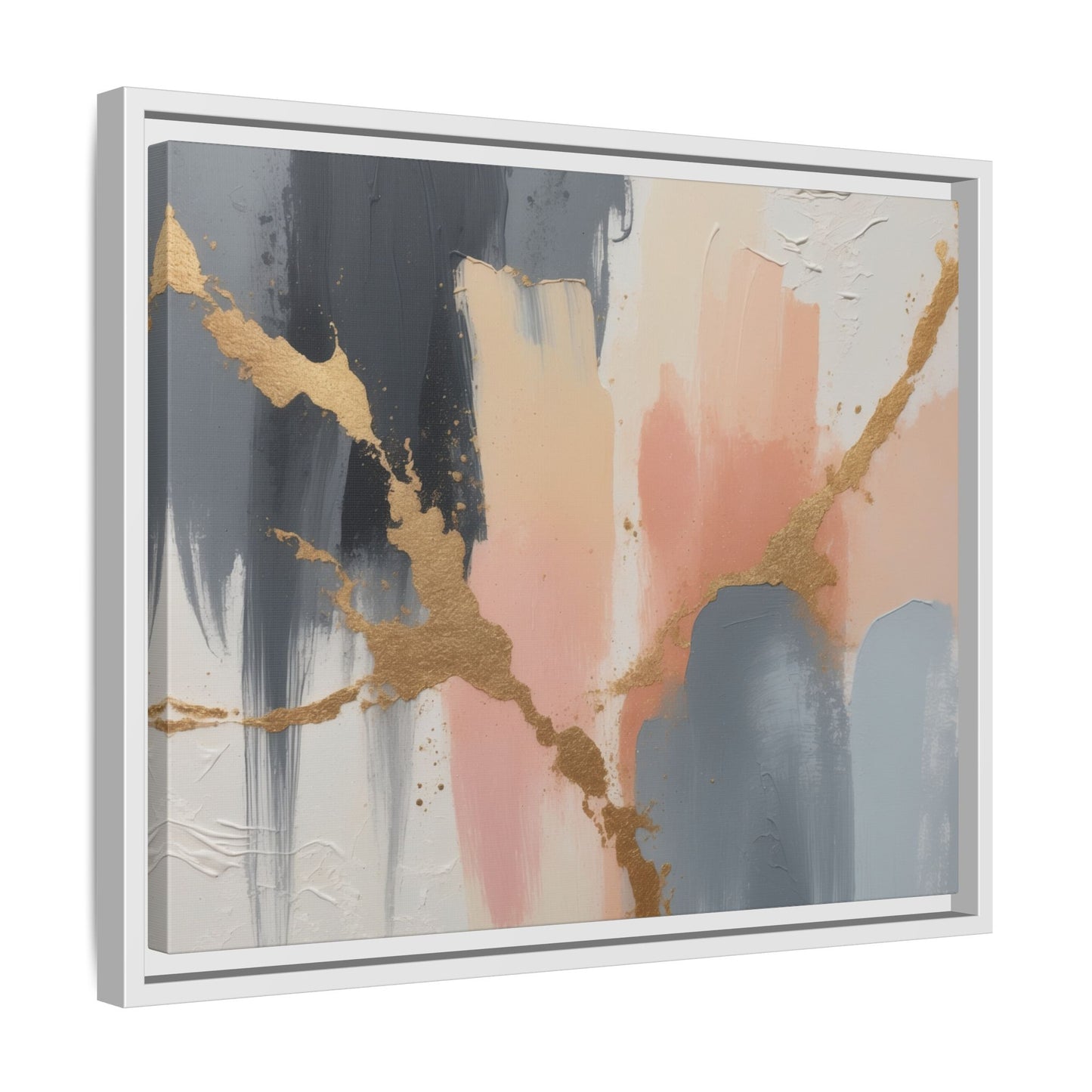 Elegant Abstract Framed Canvas Art with Gold Accents