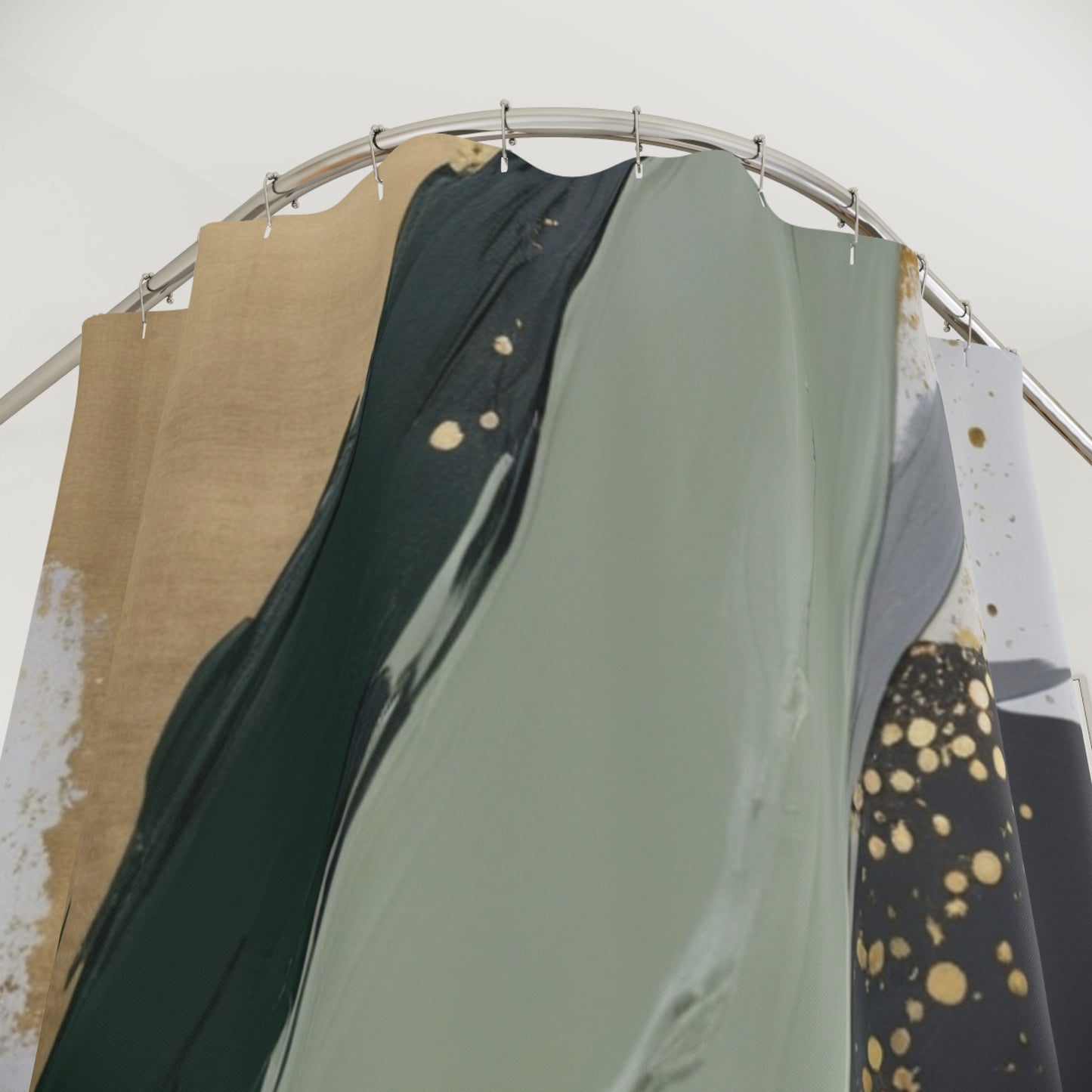 Abstract Modern Shower Curtain - Artistic Green and Gold Splash Design