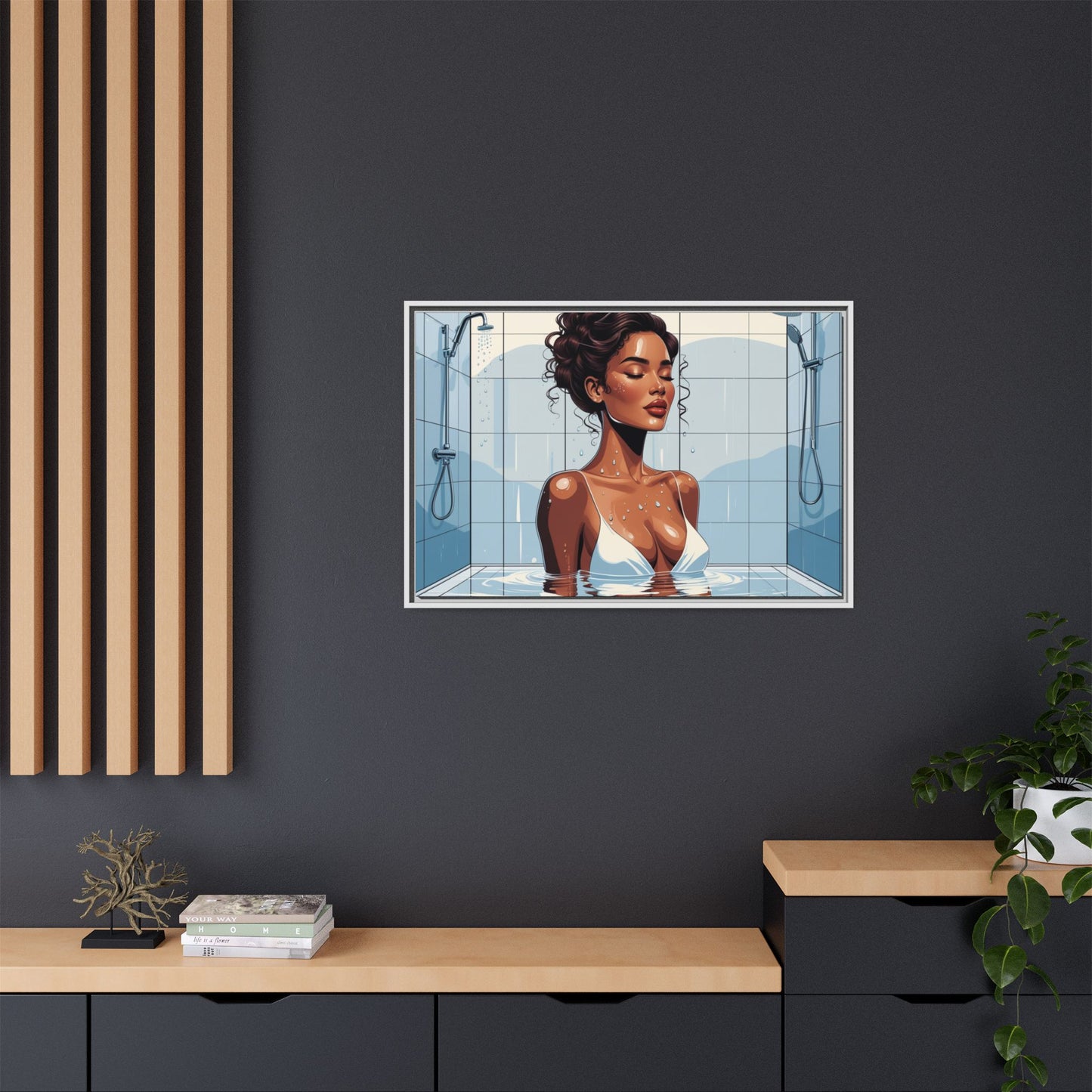 Serene Bathing Woman Canvas Art - Framed Multi-Color Wall Decor