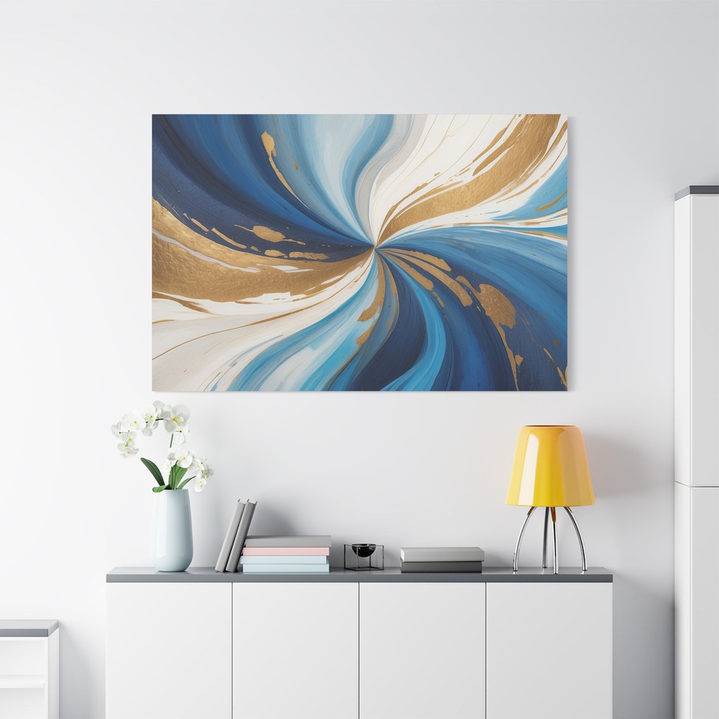 Abstract Blue and Gold Canvas Art - Stretched Matte Print for Home Decor