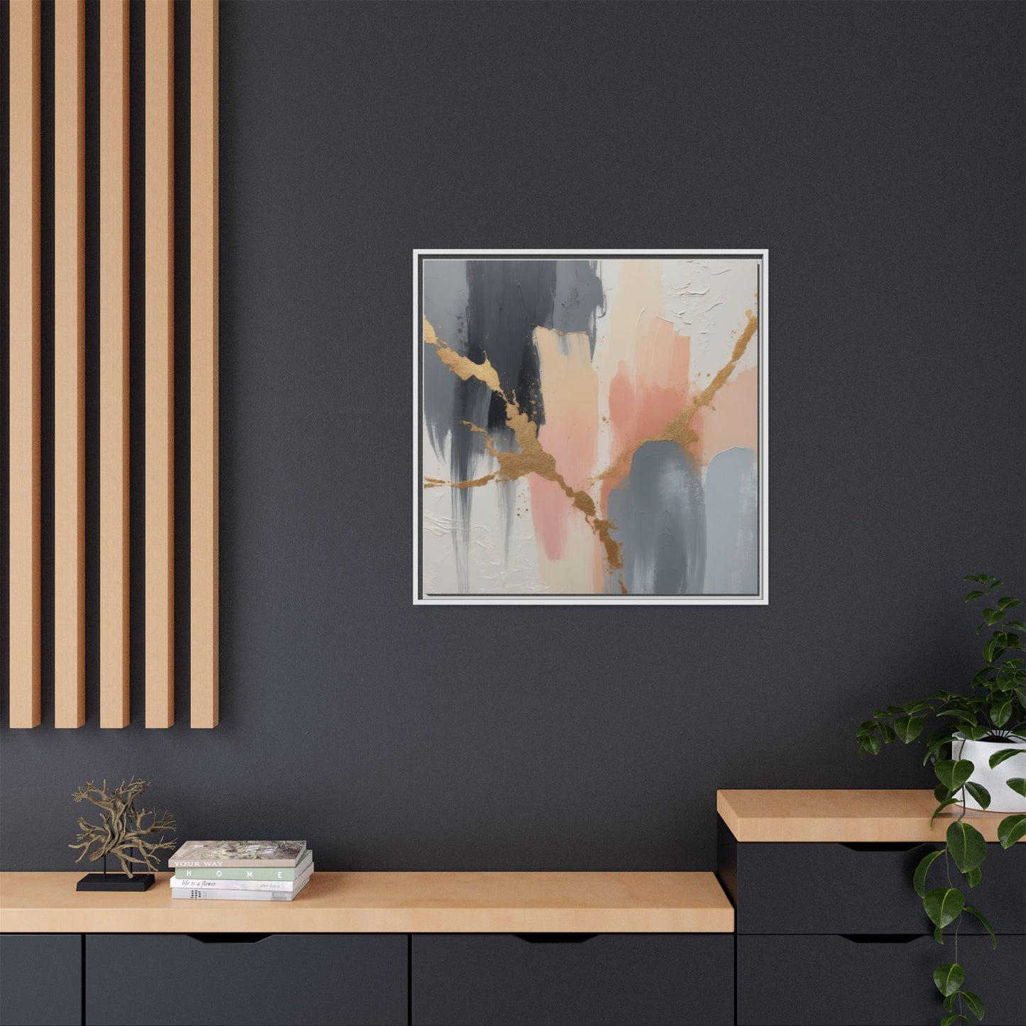 Elegant Abstract Framed Canvas Art with Gold Accents