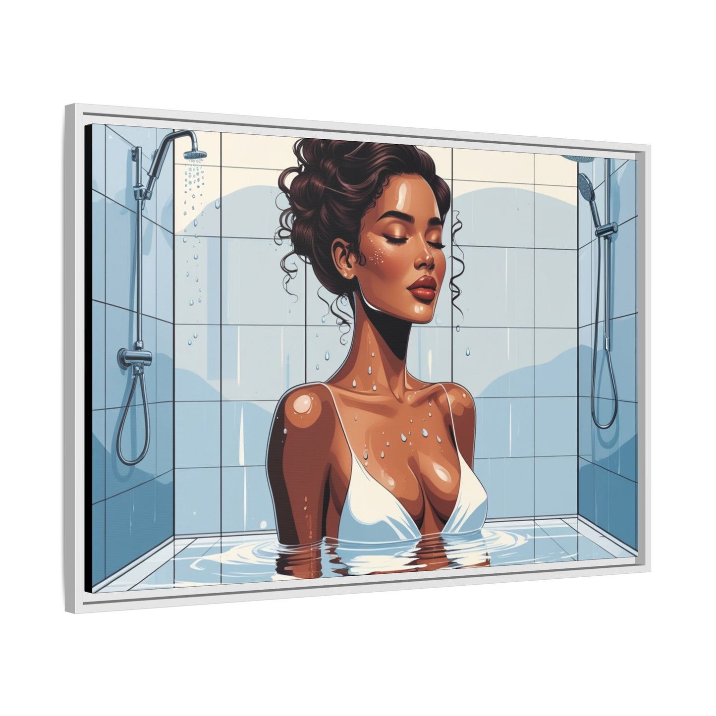 Serene Bathing Woman Canvas Art - Framed Multi-Color Wall Decor