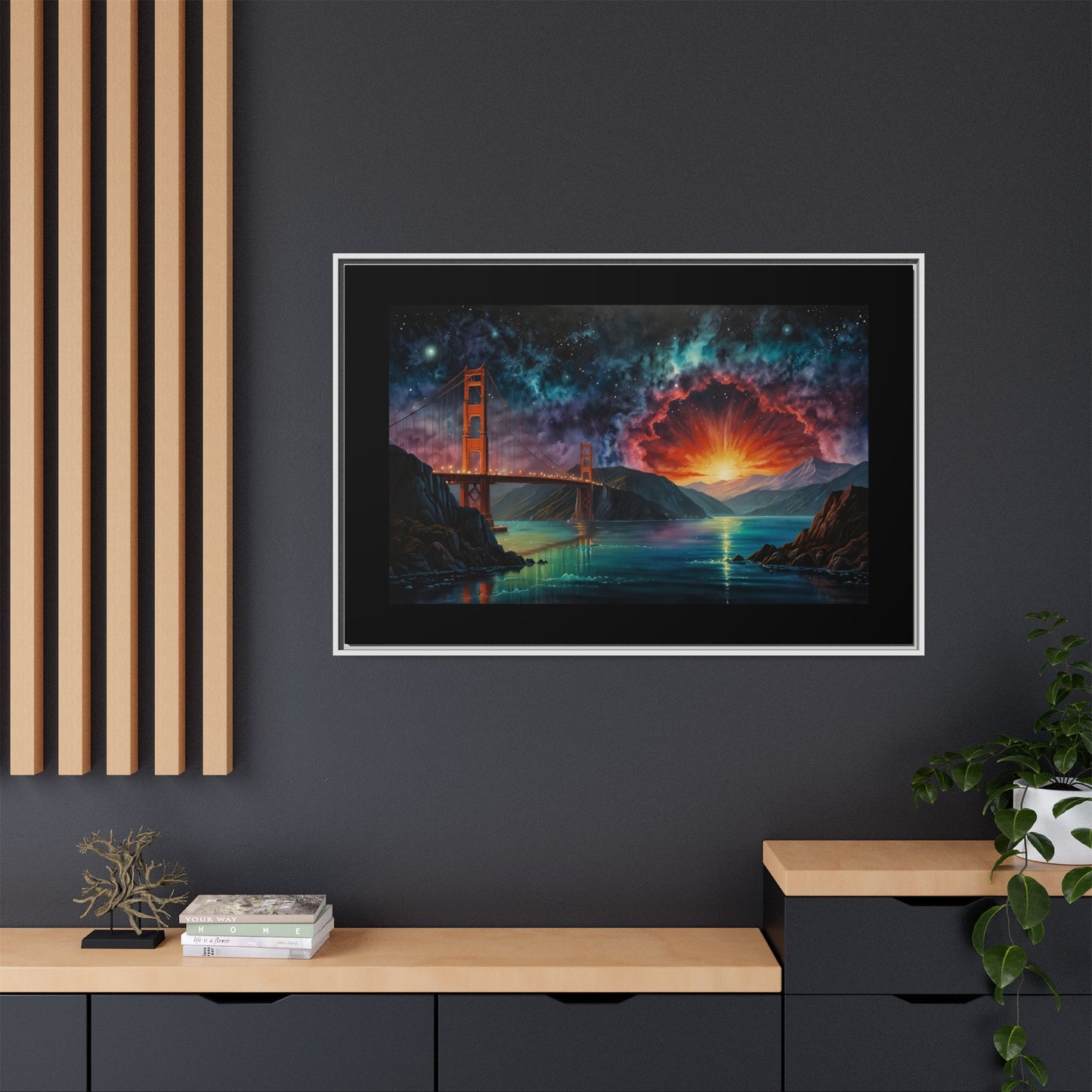 Golden Gate Sunset Framed Canvas Art - Multi-Color Wall Decor