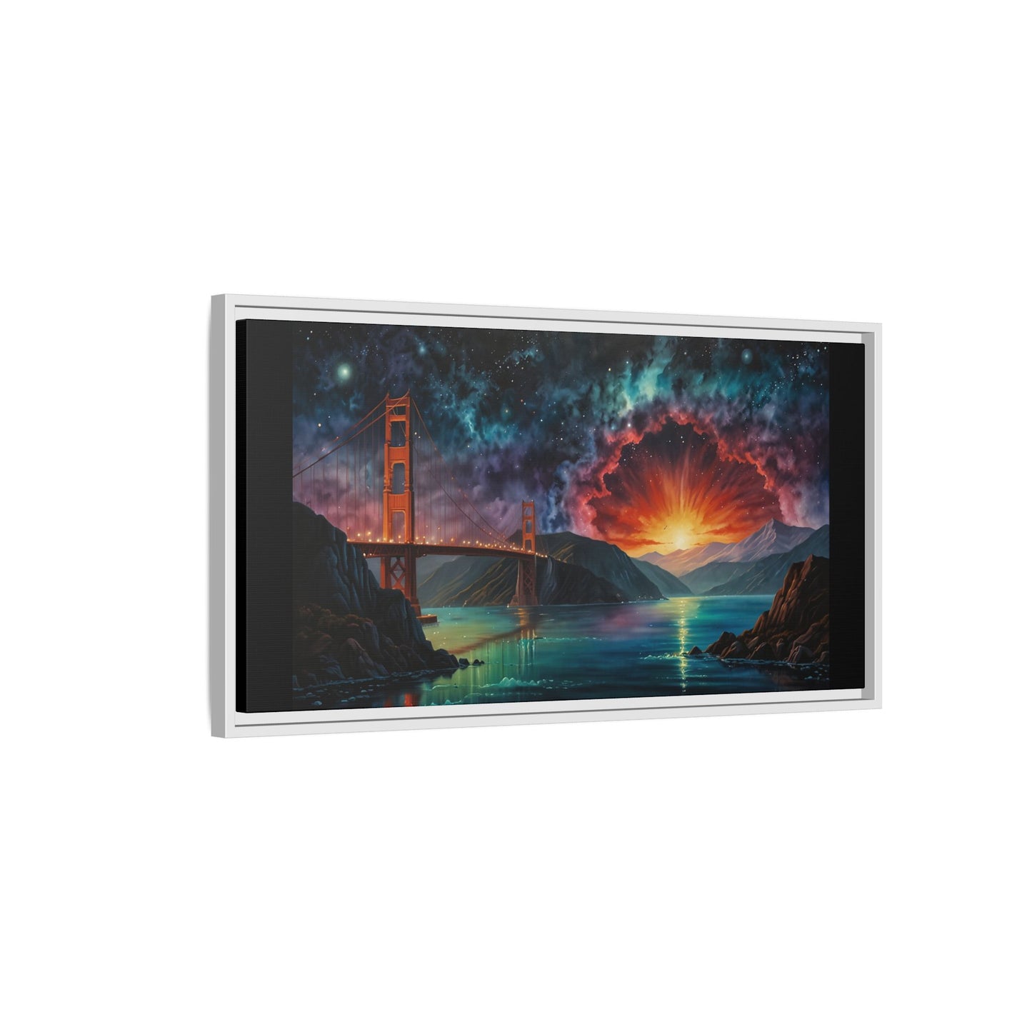 Golden Gate Sunset Framed Canvas Art - Multi-Color Wall Decor