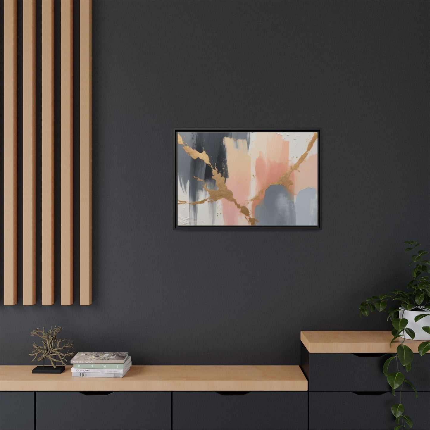 Elegant Abstract Framed Canvas Art with Gold Accents