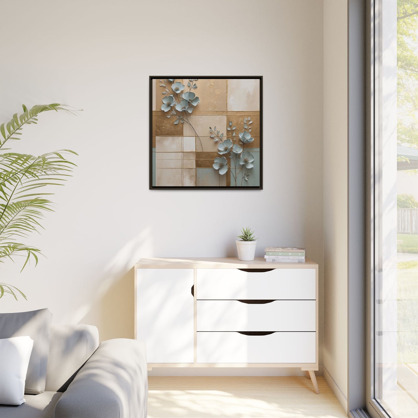 Elegant Floral Wall Art - Framed Matte Canvas Decor