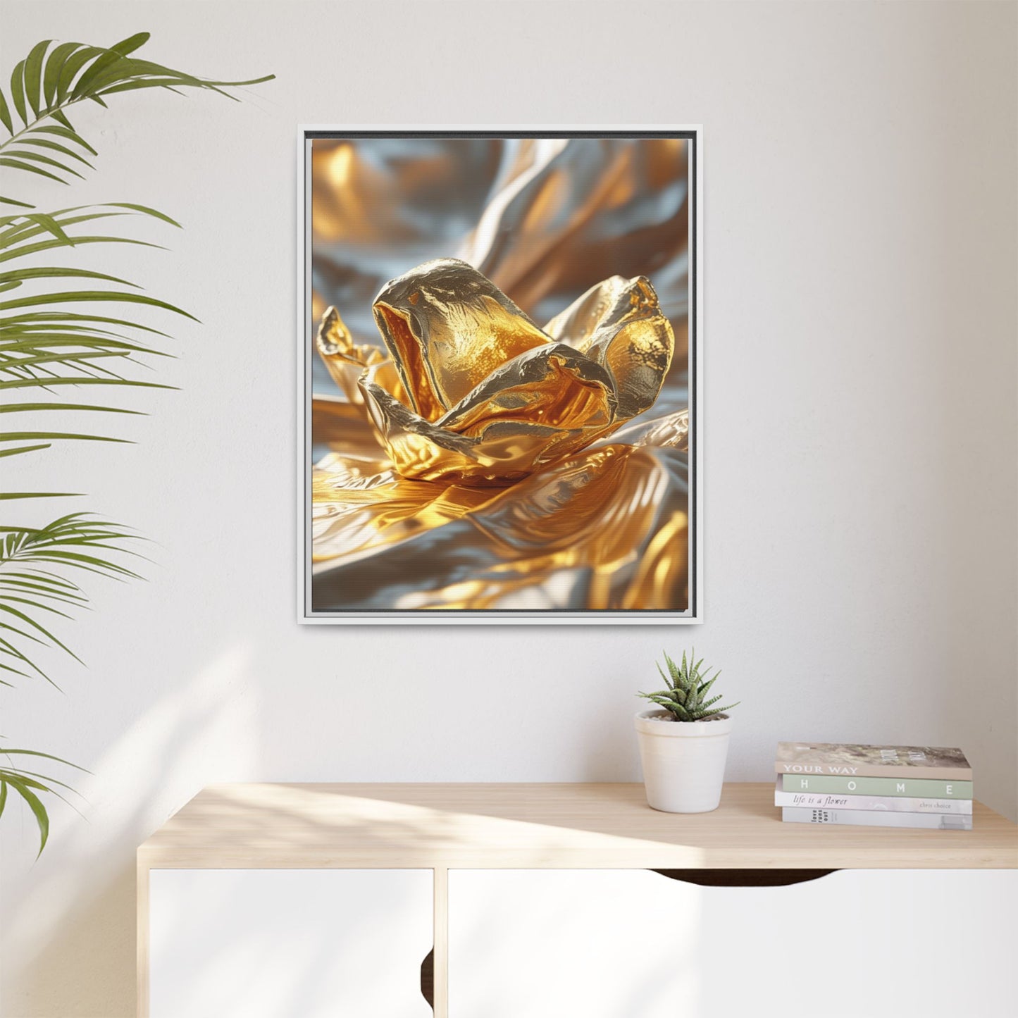 Gold Foil Rose Canvas Art - Elegant Home Decor