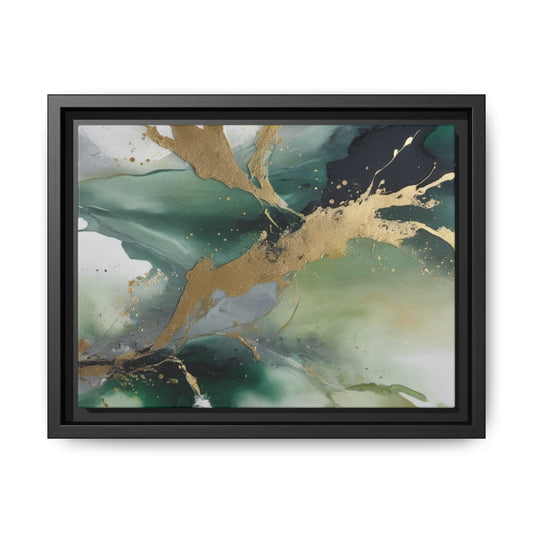 Elegant Abstract Framed Canvas Wall Art - Multi-Color Gold Accents