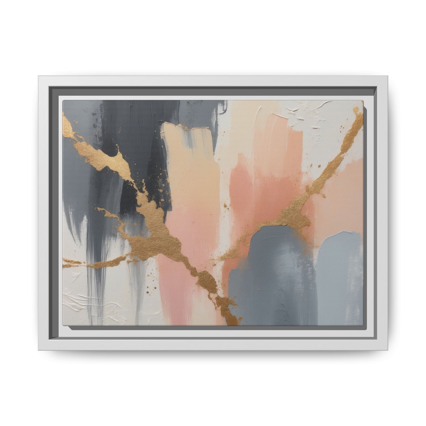 Elegant Abstract Framed Canvas Art with Gold Accents