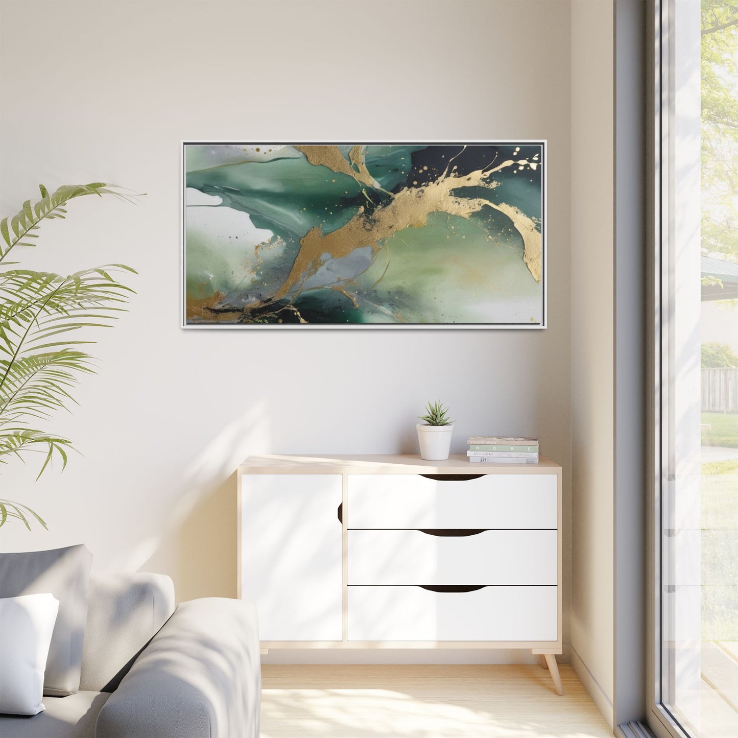 Elegant Abstract Framed Canvas Wall Art - Multi-Color Gold Accents