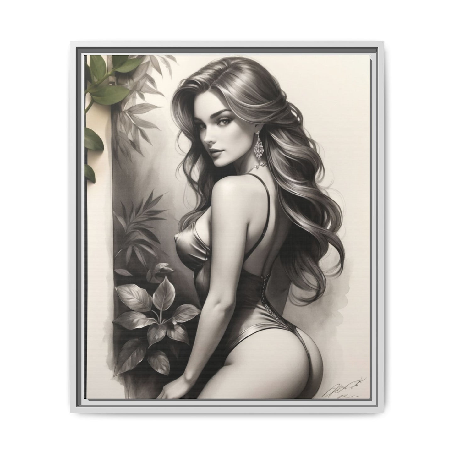 Elegant Framed Art Print - Multi-Color Canvas Woman Portrait