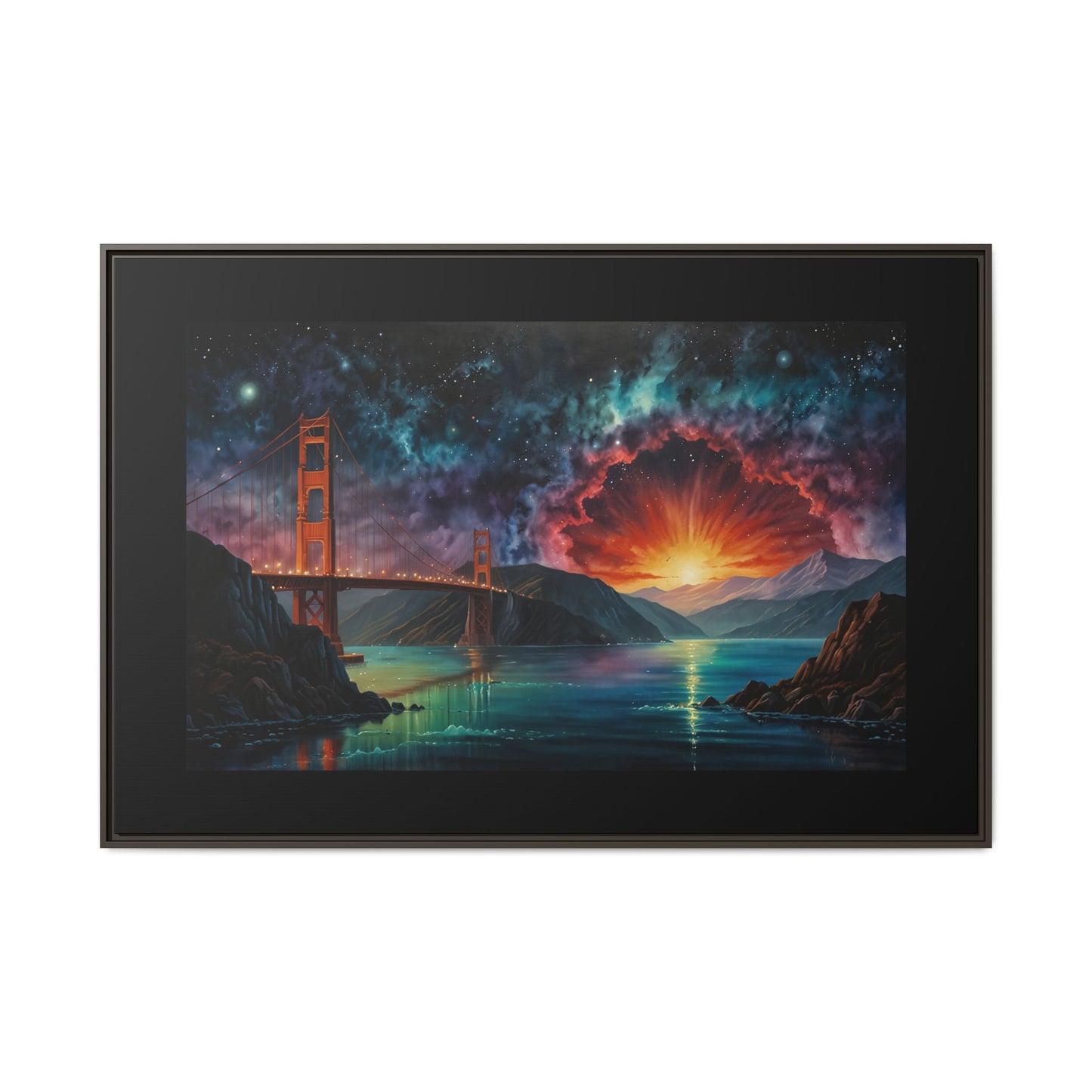 Golden Gate Sunset Framed Canvas Art - Multi-Color Wall Decor