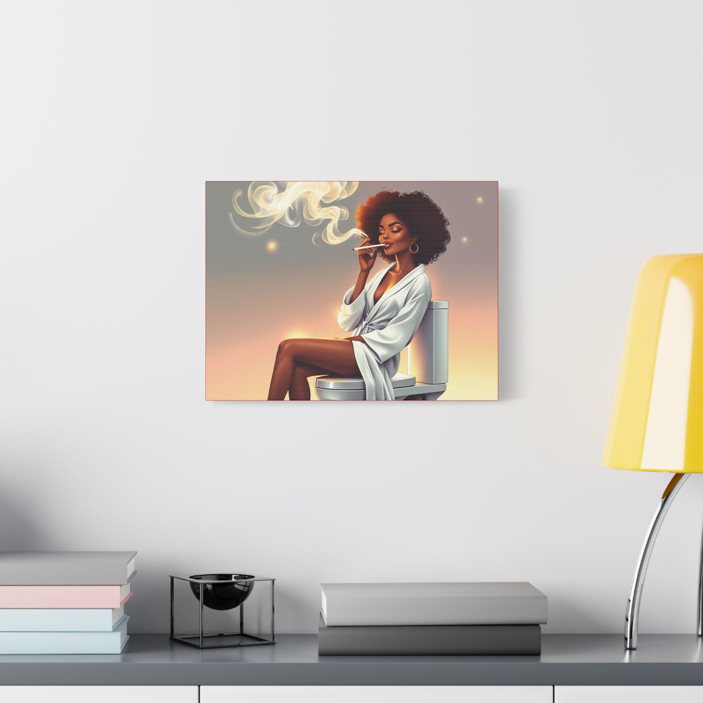 Contemporary Satin Canvas Wall Art - Stylish Leisure Scene with Female Figure