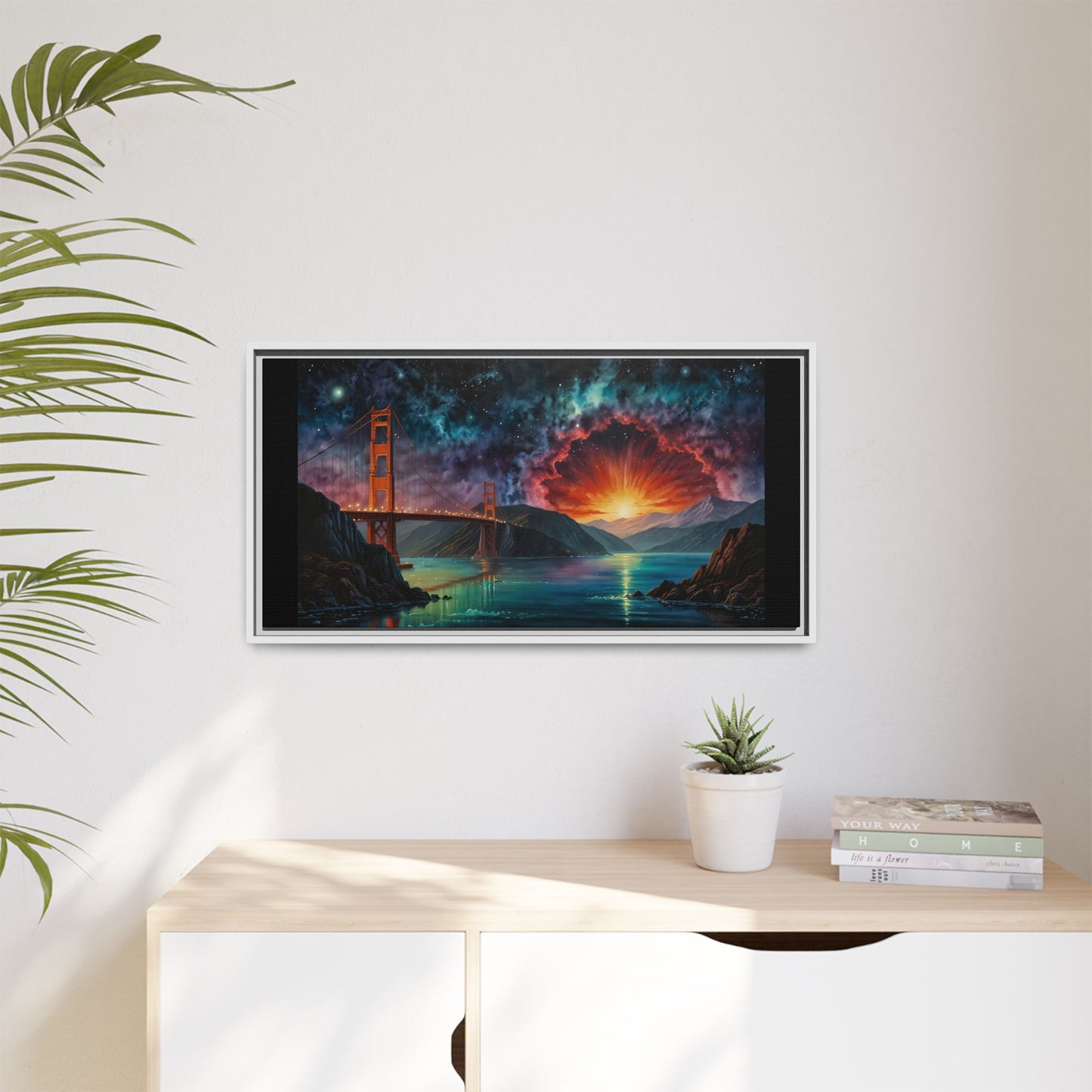 Golden Gate Sunset Framed Canvas Art - Multi-Color Wall Decor