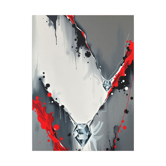 Modern Abstract Wall Art Canvas - Grey and Red Splatter Design