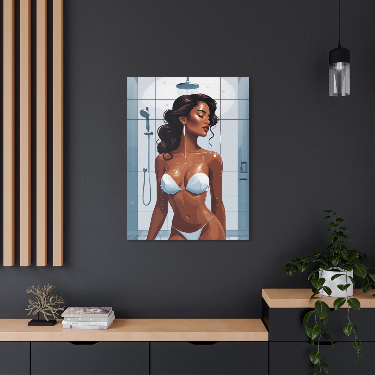 Shower Goddess Art Canvas - Elegant Stretched Satin Wall Decor for Modern Homes