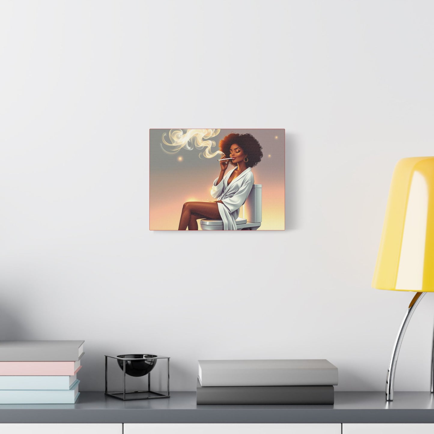 Contemporary Satin Canvas Wall Art - Stylish Leisure Scene with Female Figure