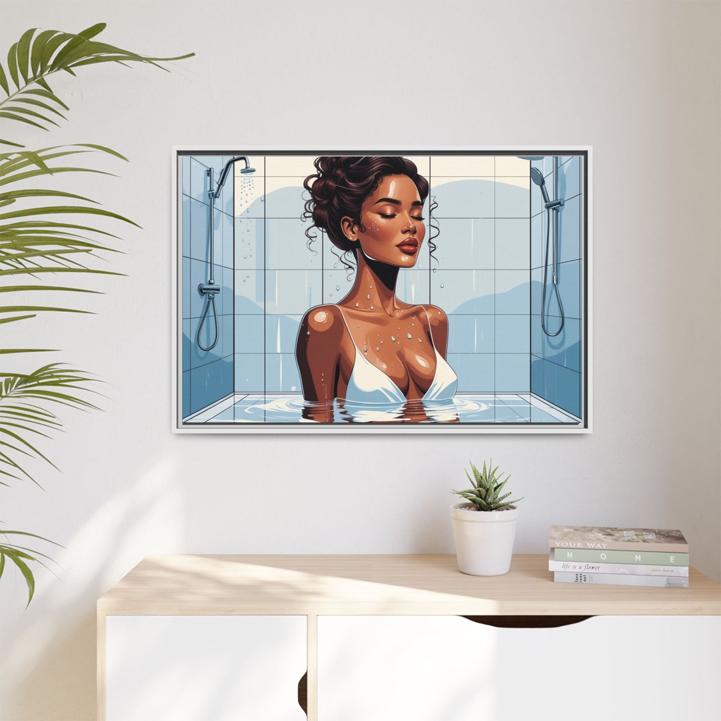 Serene Bathing Woman Canvas Art - Framed Multi-Color Wall Decor