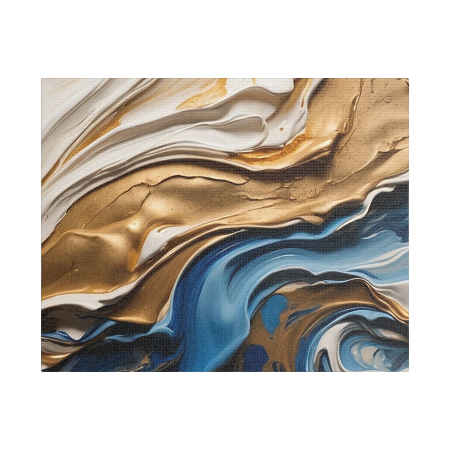 Elegant Abstract Wall Art - Blue and Gold Satin Canvas