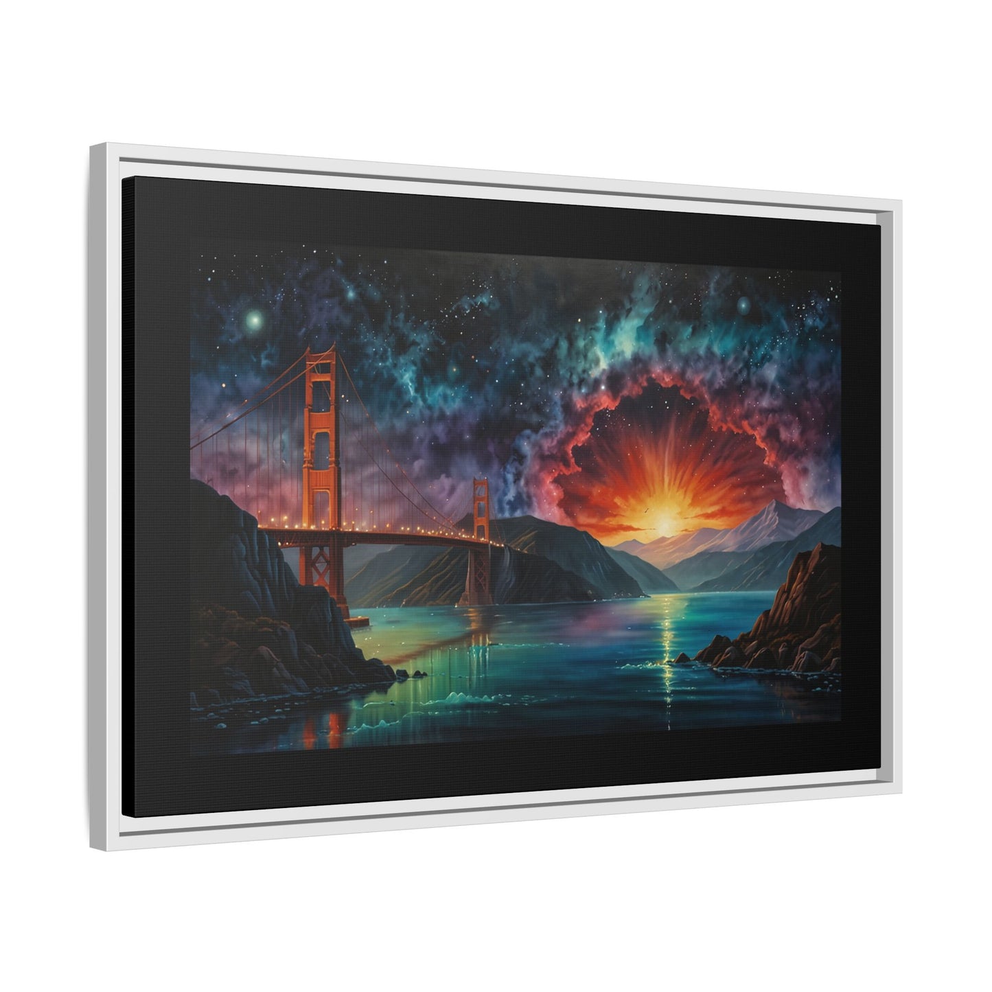 Golden Gate Sunset Framed Canvas Art - Multi-Color Wall Decor