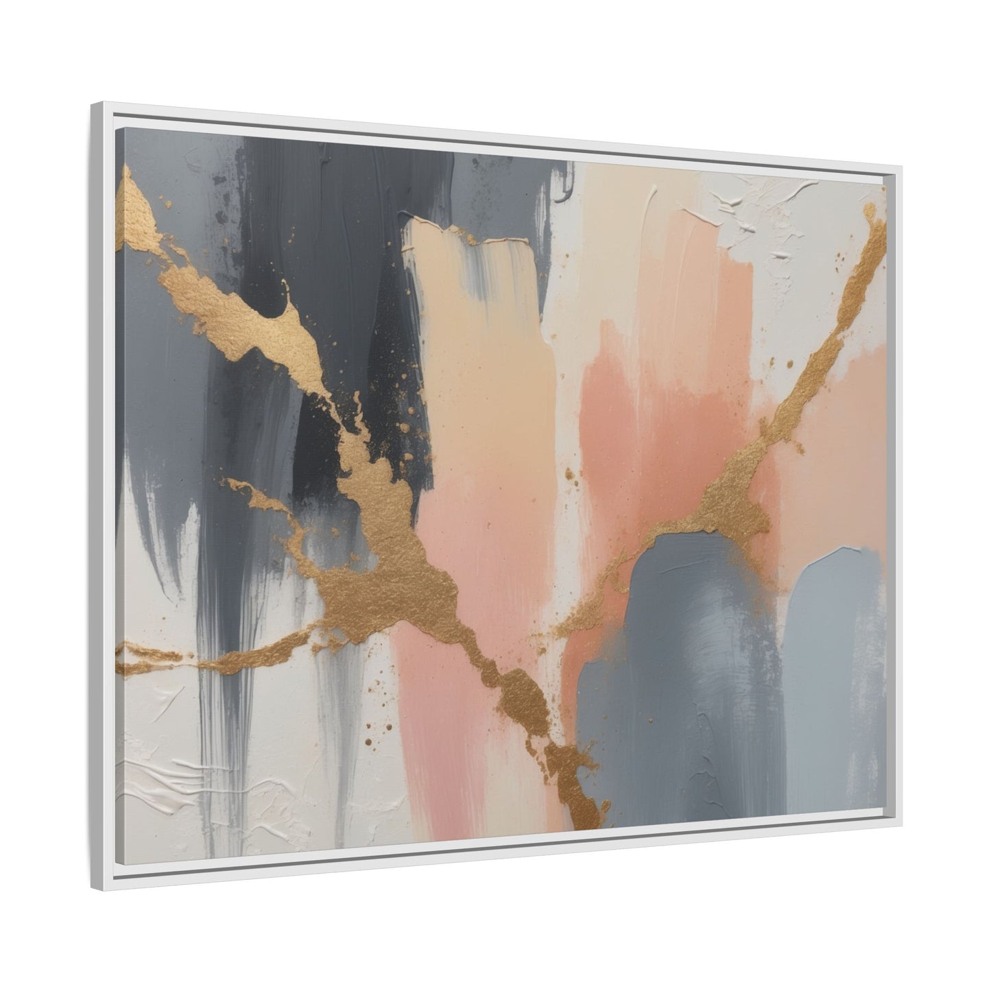 Elegant Abstract Framed Canvas Art with Gold Accents