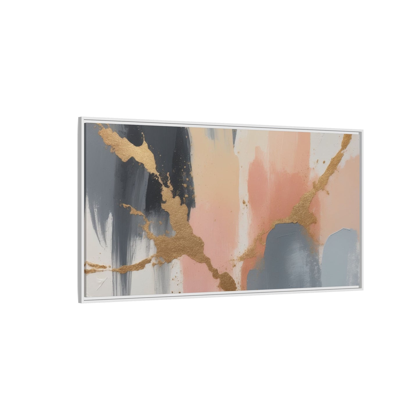 Elegant Abstract Framed Canvas Art with Gold Accents