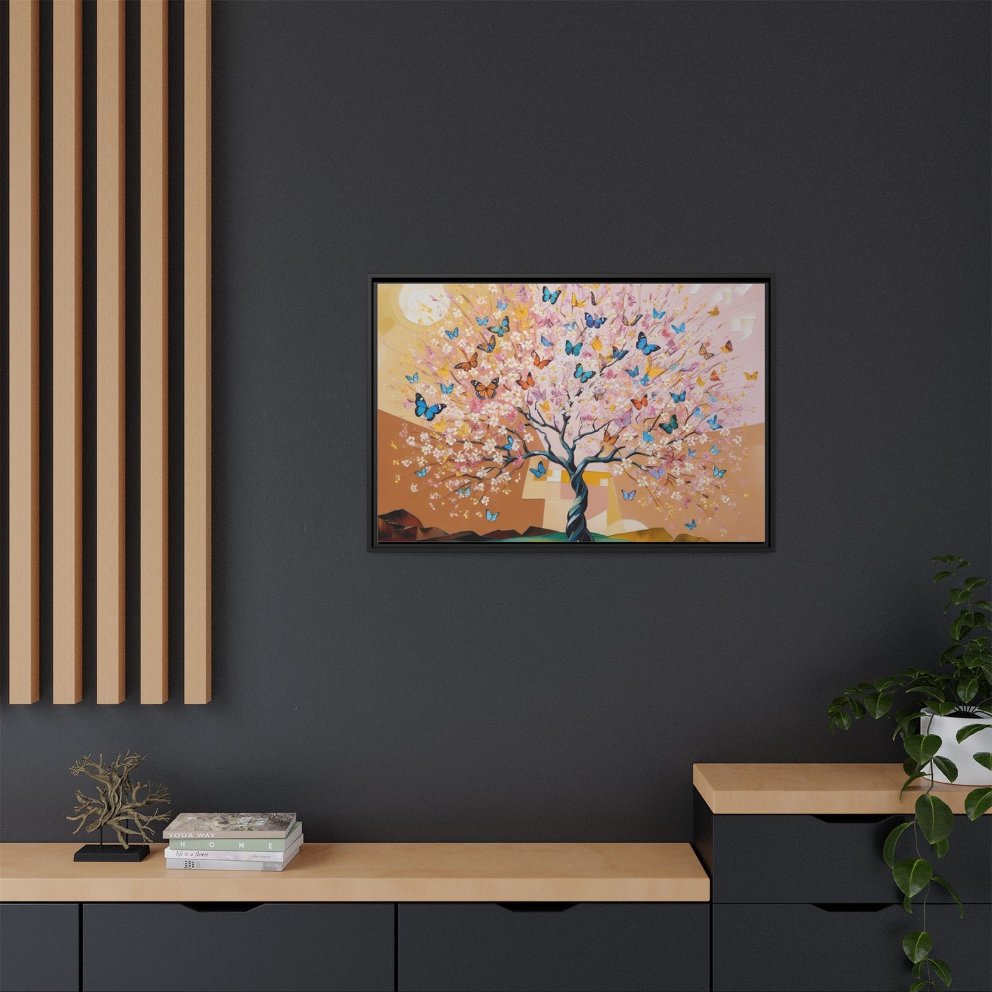 Colorful Butterfly Blossom Framed Canvas Art