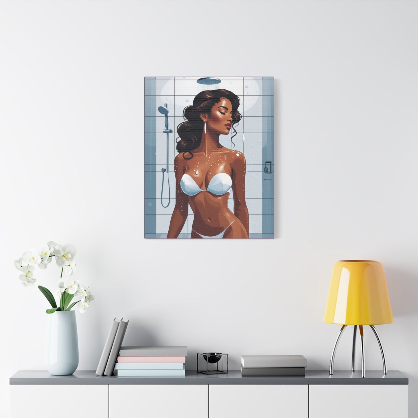 Shower Goddess Art Canvas - Elegant Stretched Satin Wall Decor for Modern Homes