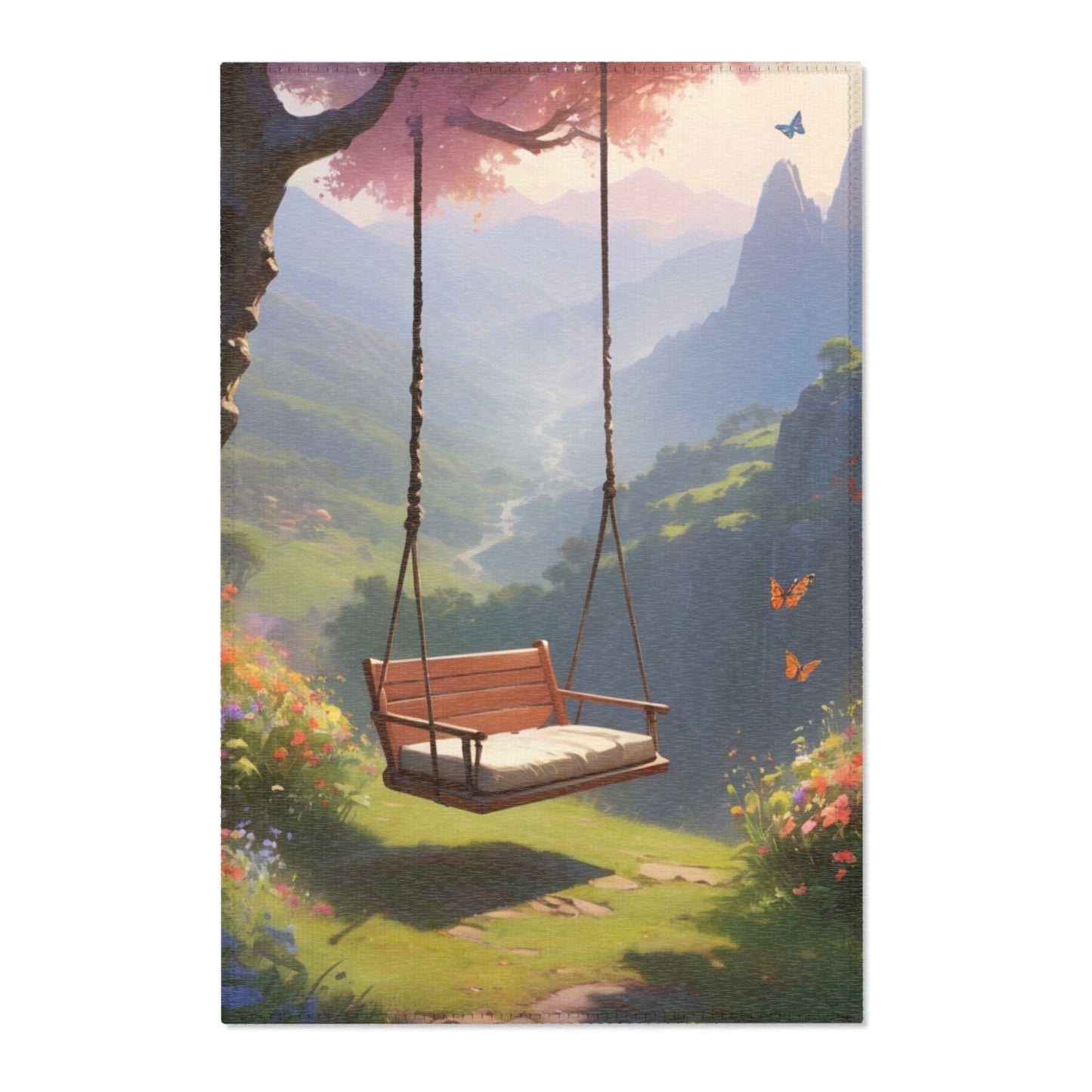 Serene Landscape Area Rug - Dreamy Outdoor Swing Design for Cozy Home Decor