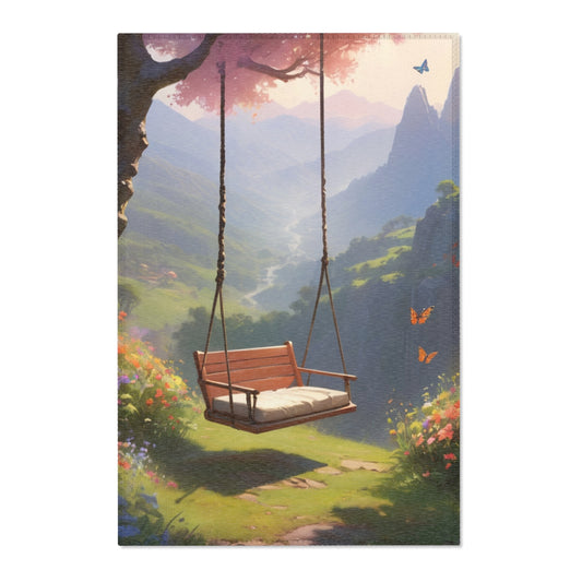Serene Landscape Area Rug - Dreamy Outdoor Swing Design for Cozy Home Decor