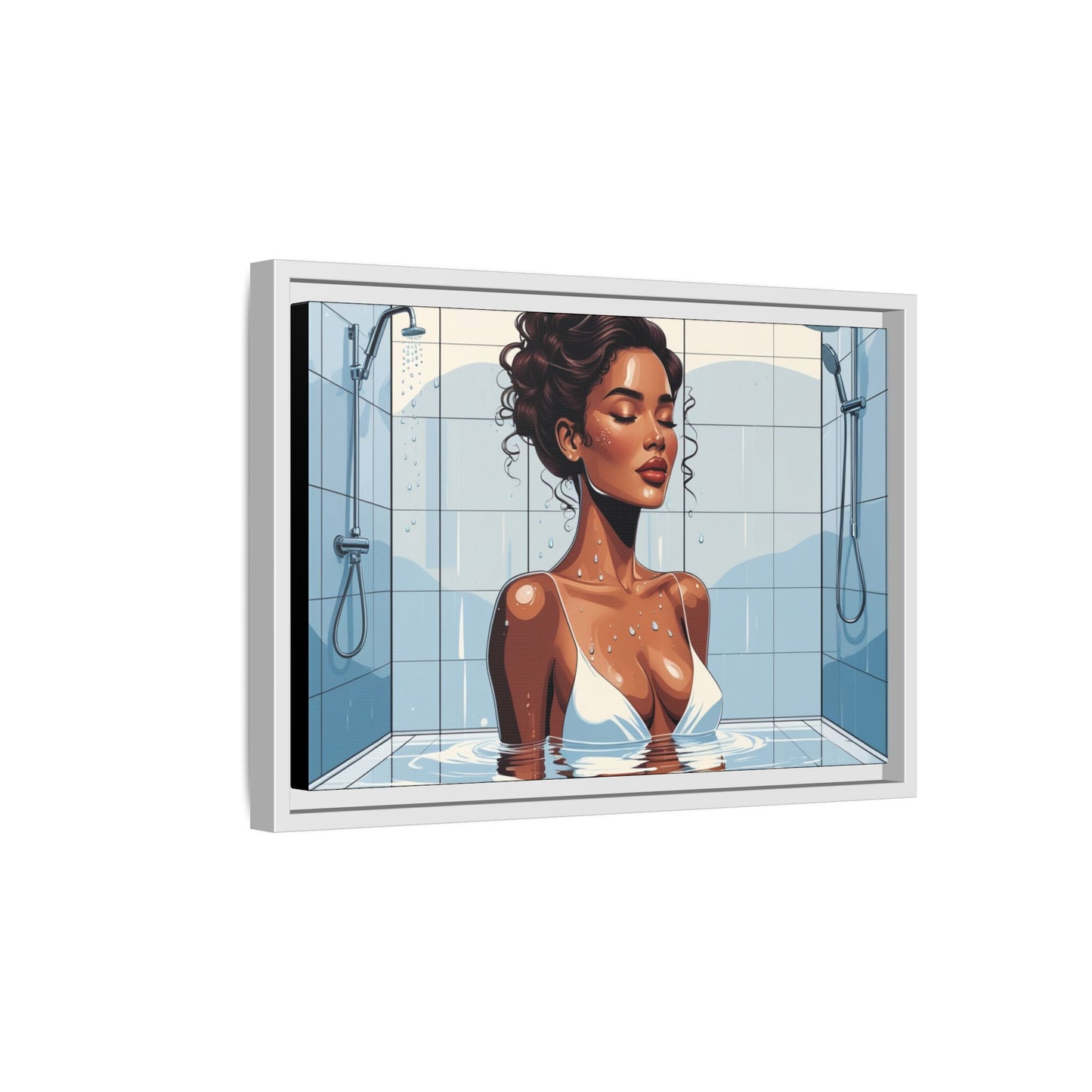 Serene Bathing Woman Canvas Art - Framed Multi-Color Wall Decor