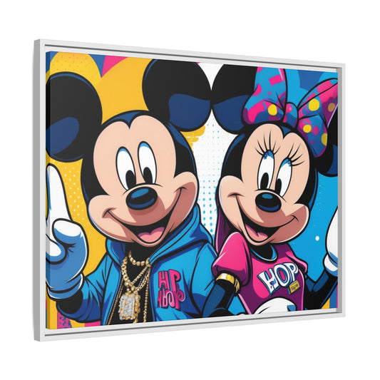 Hip Hop Mickey and Minnie Framed Canvas Art - Multi-Color Decor for Kids' Rooms