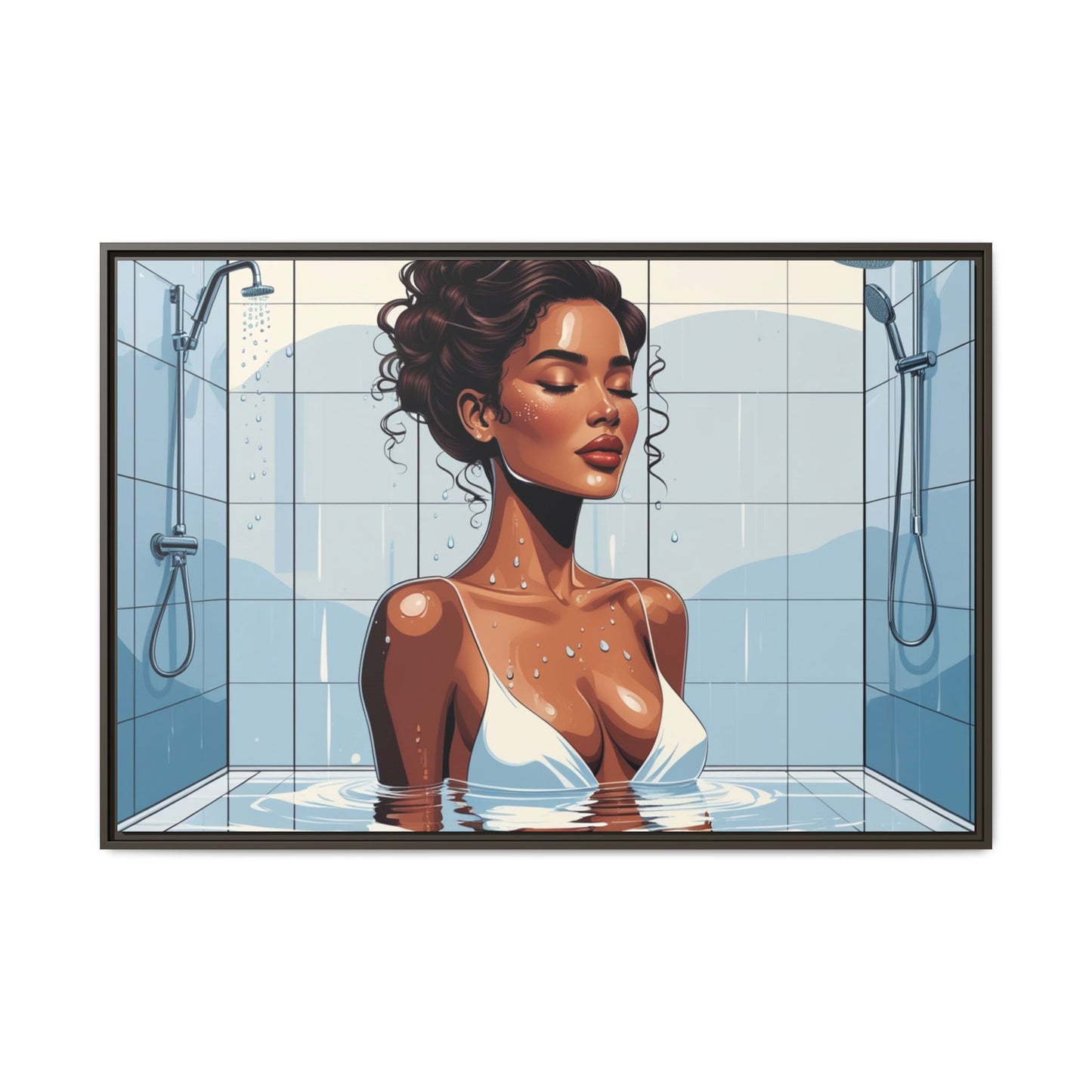Serene Bathing Woman Canvas Art - Framed Multi-Color Wall Decor