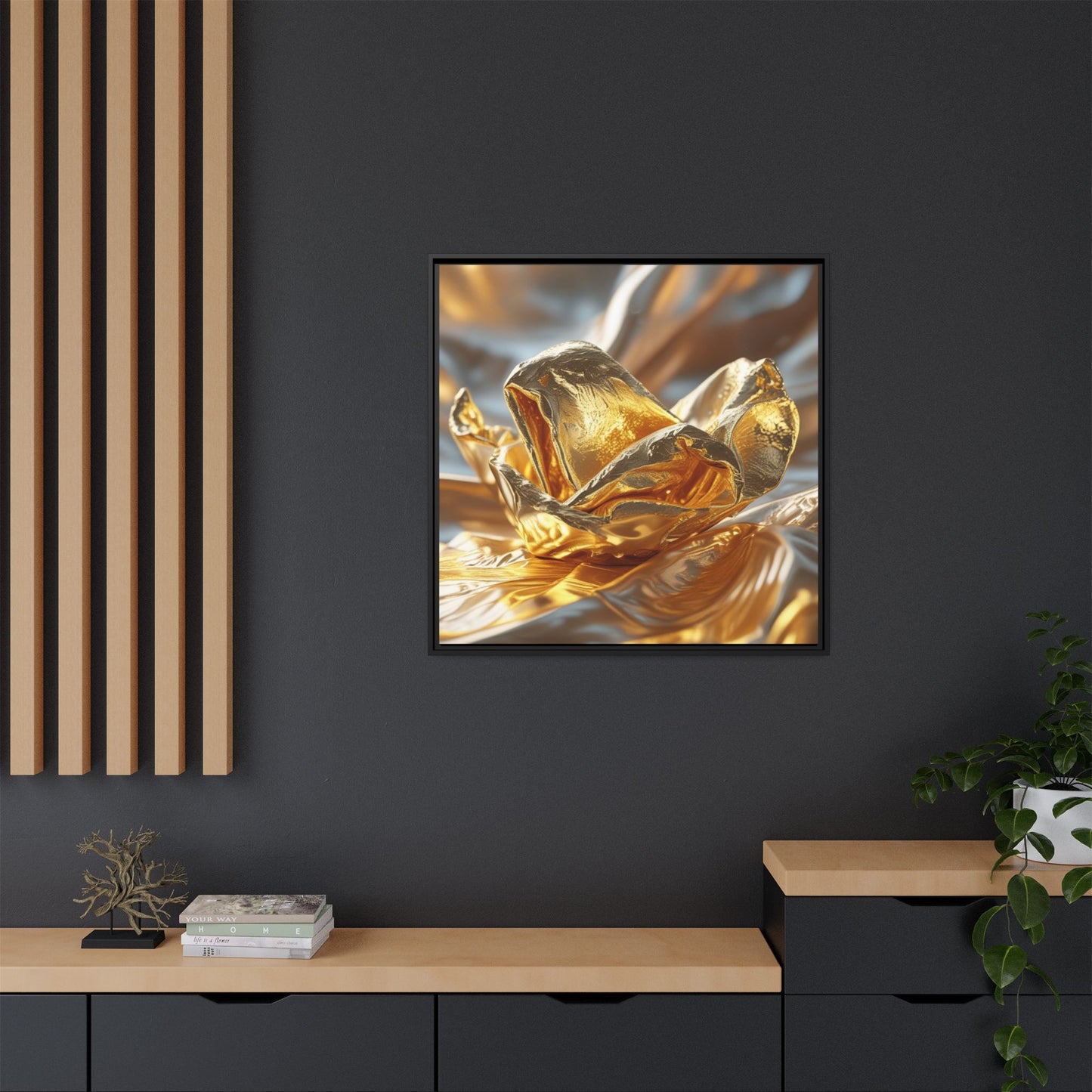 Gold Foil Rose Canvas Art - Elegant Home Decor