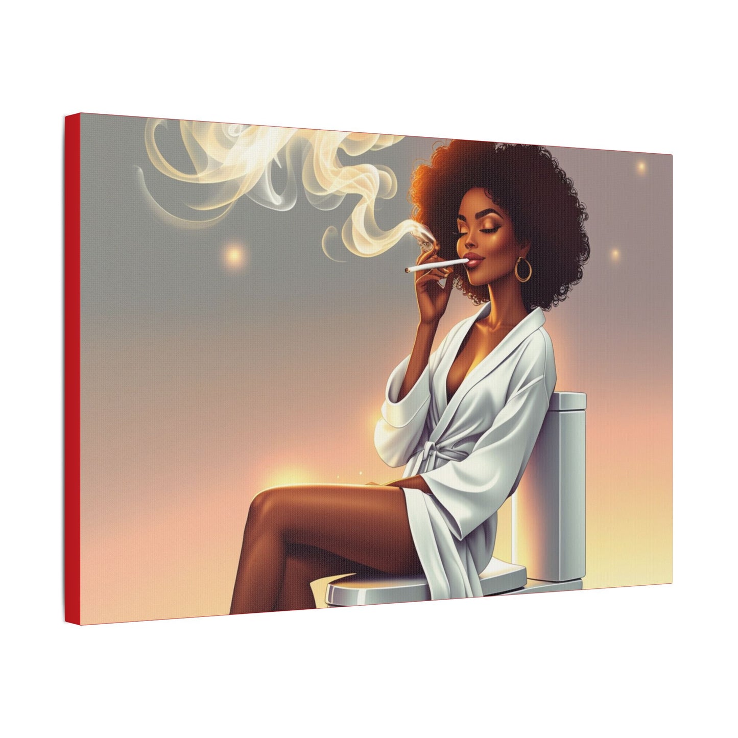 Contemporary Satin Canvas Wall Art - Stylish Leisure Scene with Female Figure
