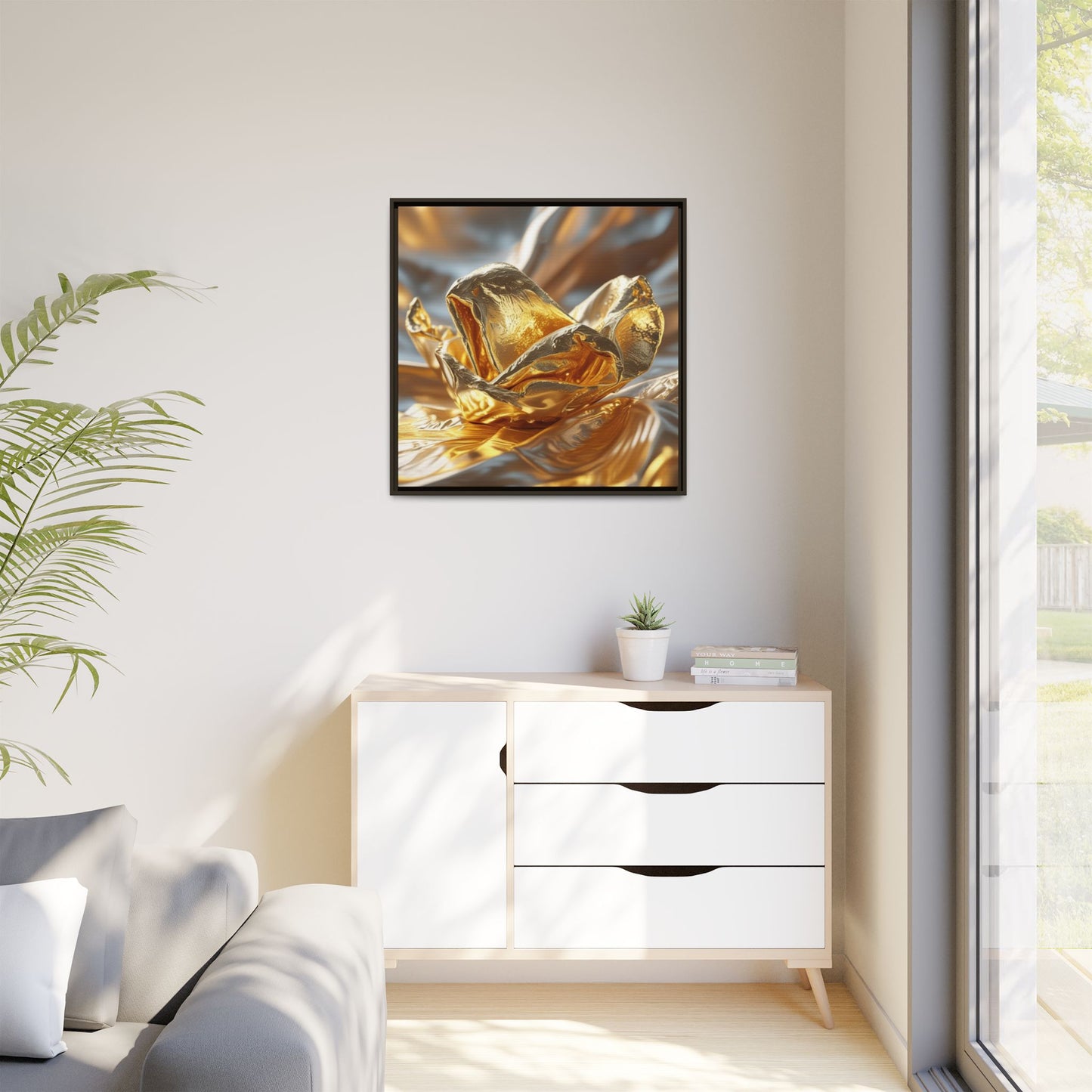 Gold Foil Rose Canvas Art - Elegant Home Decor