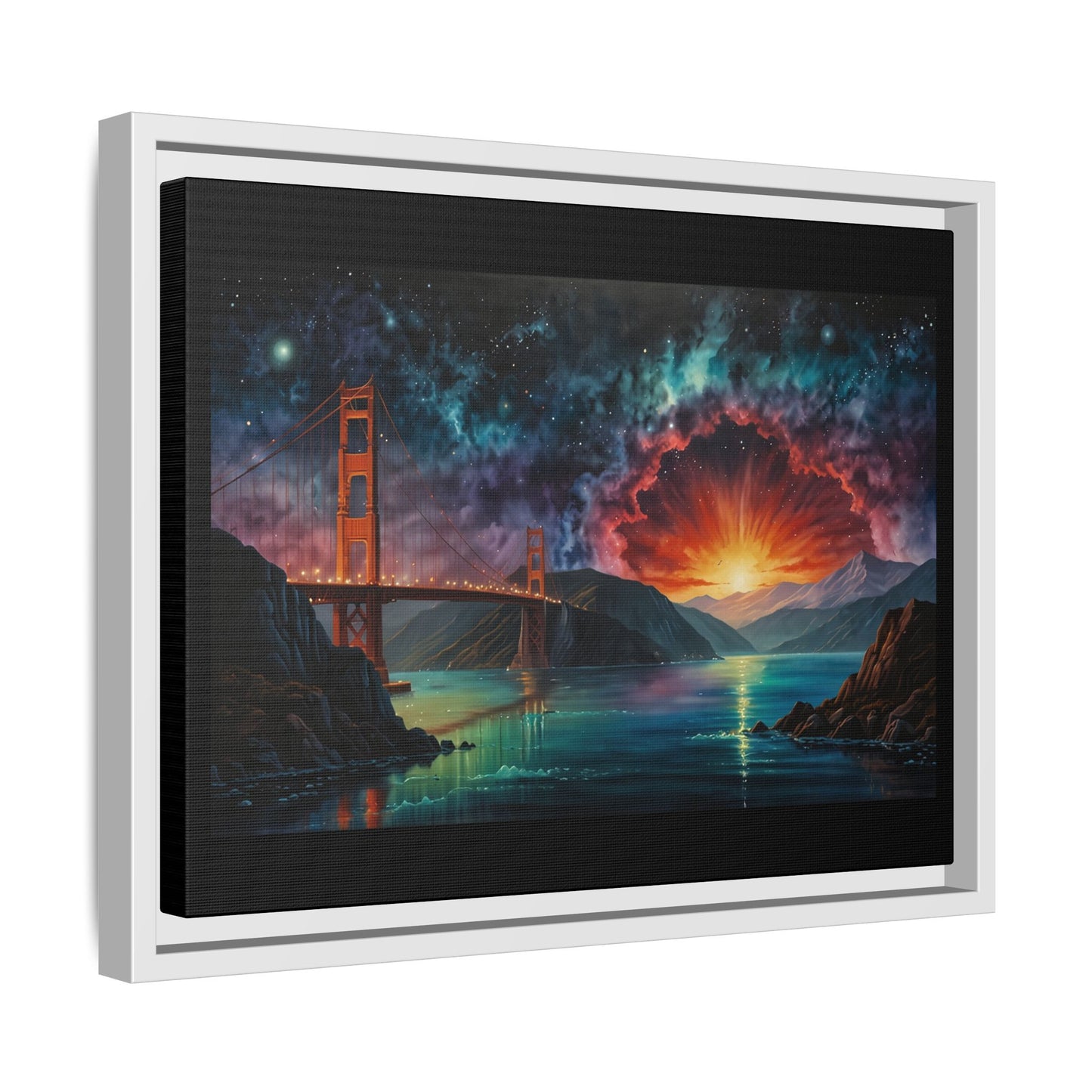 Golden Gate Sunset Framed Canvas Art - Multi-Color Wall Decor
