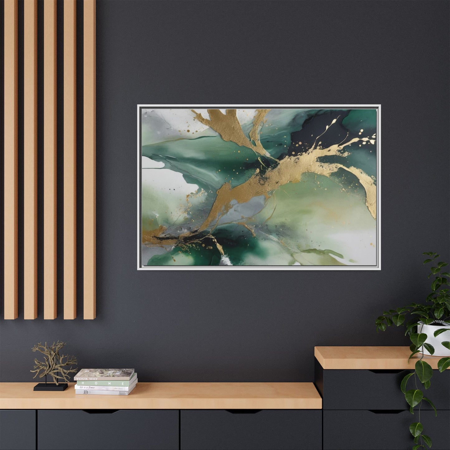 Elegant Abstract Framed Canvas Wall Art - Multi-Color Gold Accents