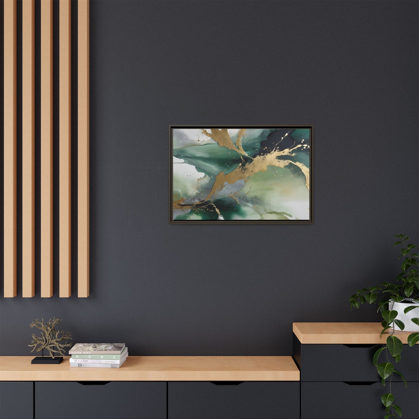 Elegant Abstract Framed Canvas Wall Art - Multi-Color Gold Accents