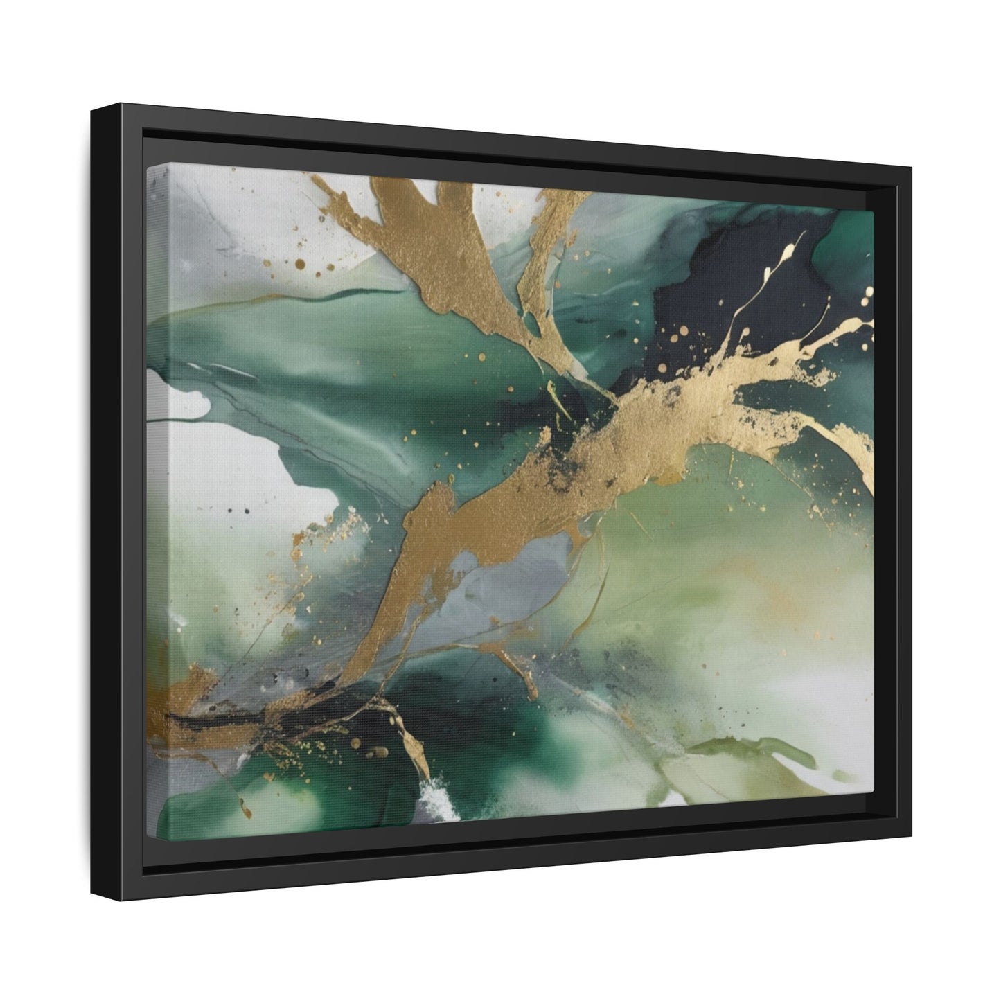 Elegant Abstract Framed Canvas Wall Art - Multi-Color Gold Accents