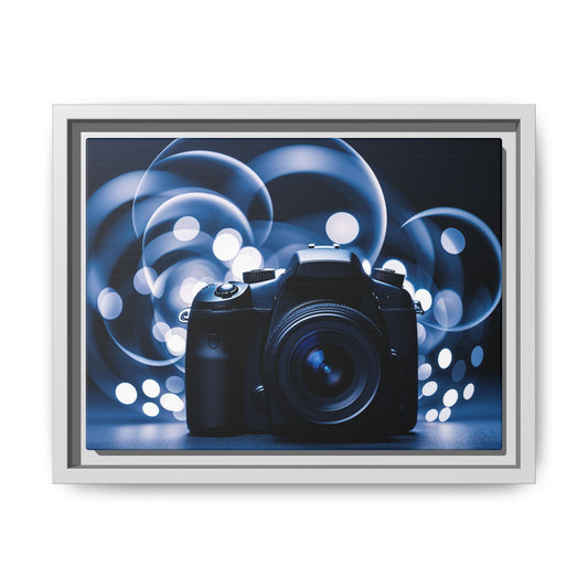 Framed Matte Canvas Print - Camera with Bubbles - Perfect for Photography Lovers