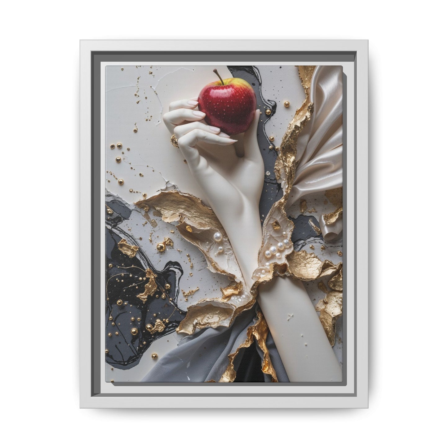 Elegant Framed Canvas Art - Modern Abstract Design with Apple