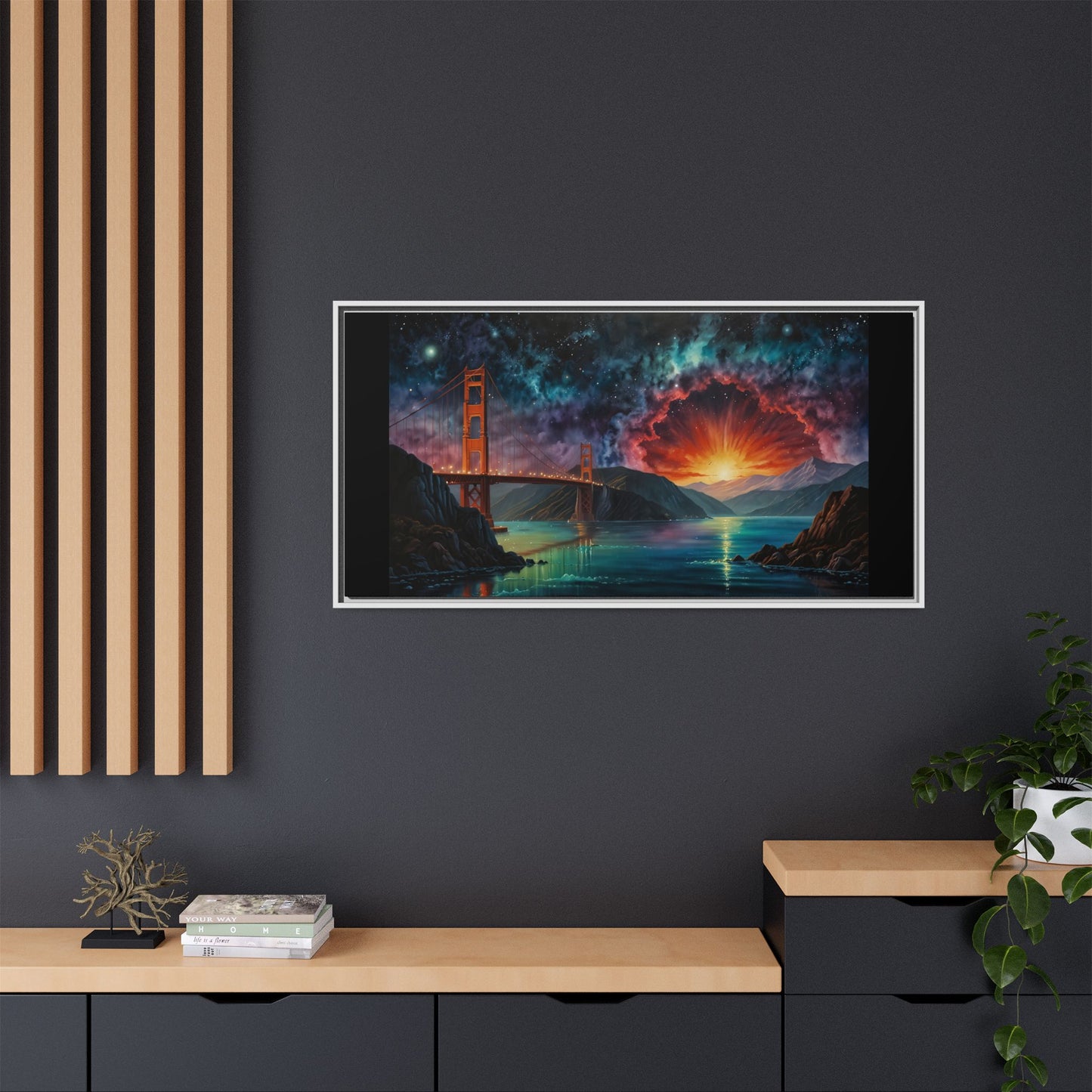 Golden Gate Sunset Framed Canvas Art - Multi-Color Wall Decor