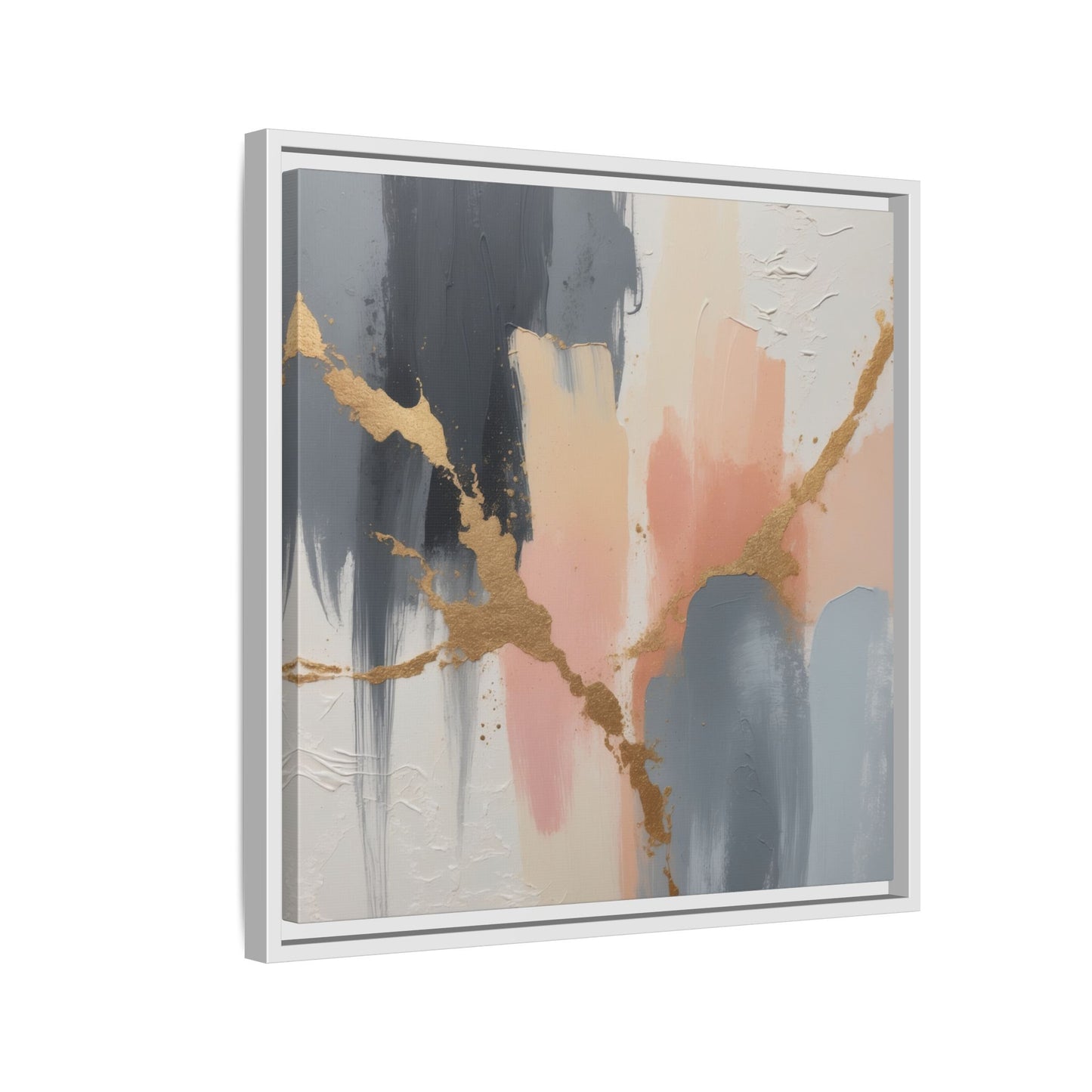 Elegant Abstract Framed Canvas Art with Gold Accents