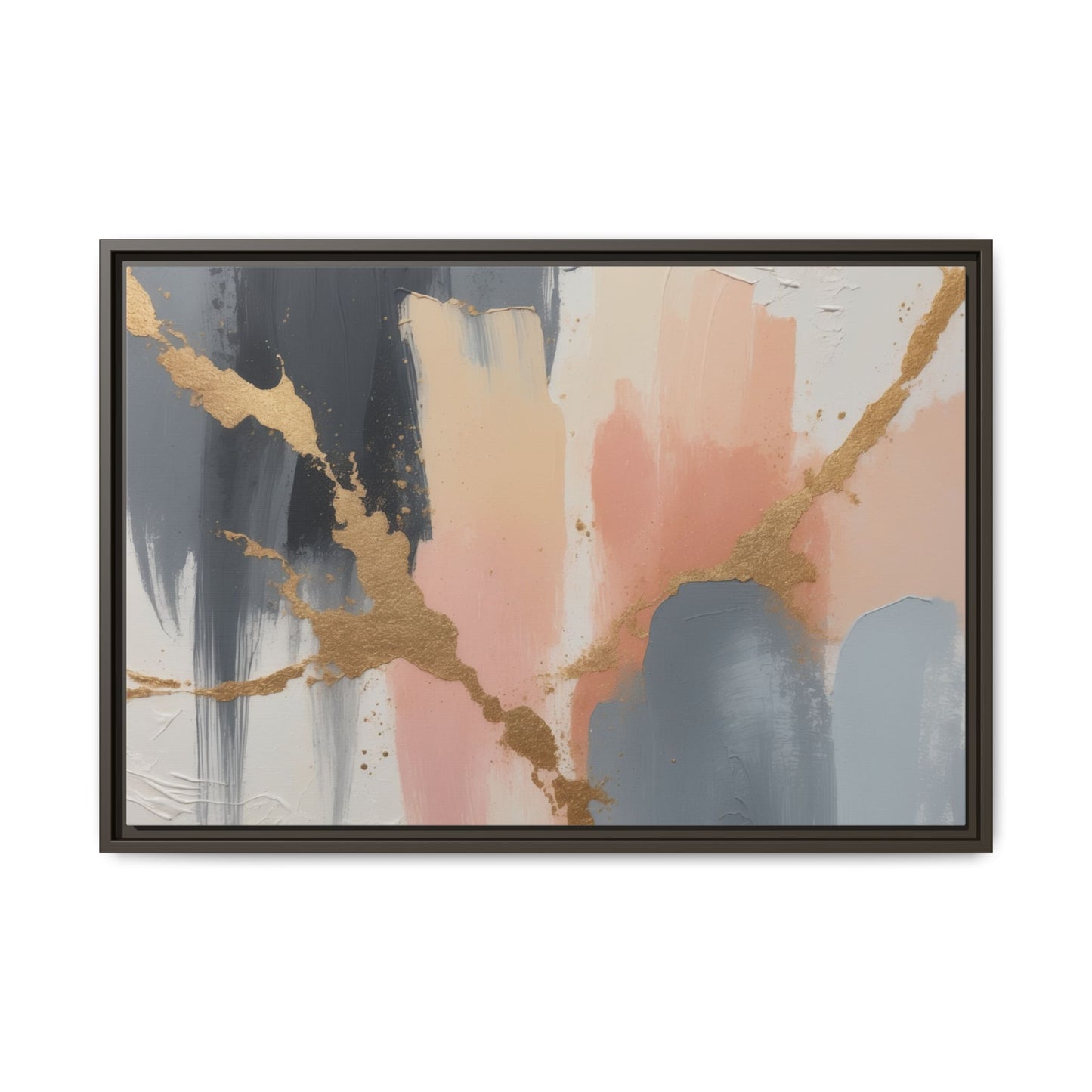 Elegant Abstract Framed Canvas Art with Gold Accents