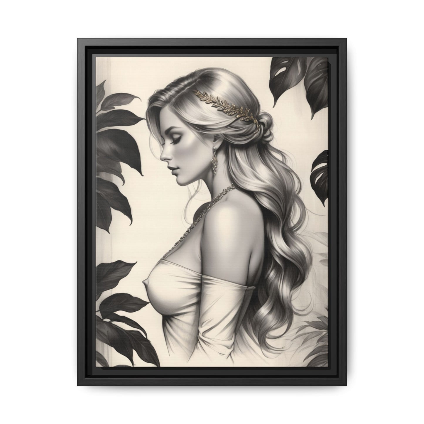 Elegant Framed Canvas Art - Beautiful Woman Portrait, Modern Home Decor