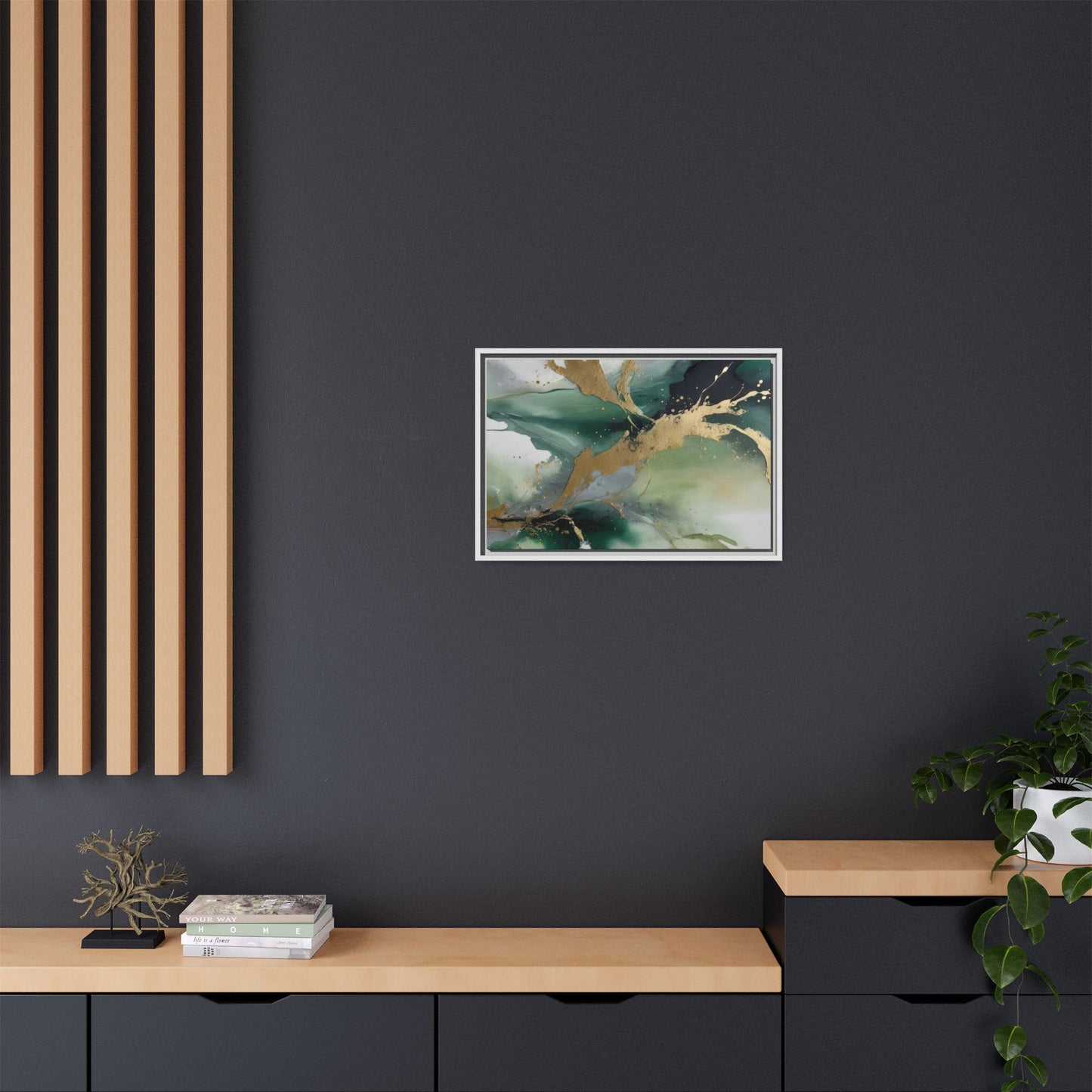 Elegant Abstract Framed Canvas Wall Art - Multi-Color Gold Accents